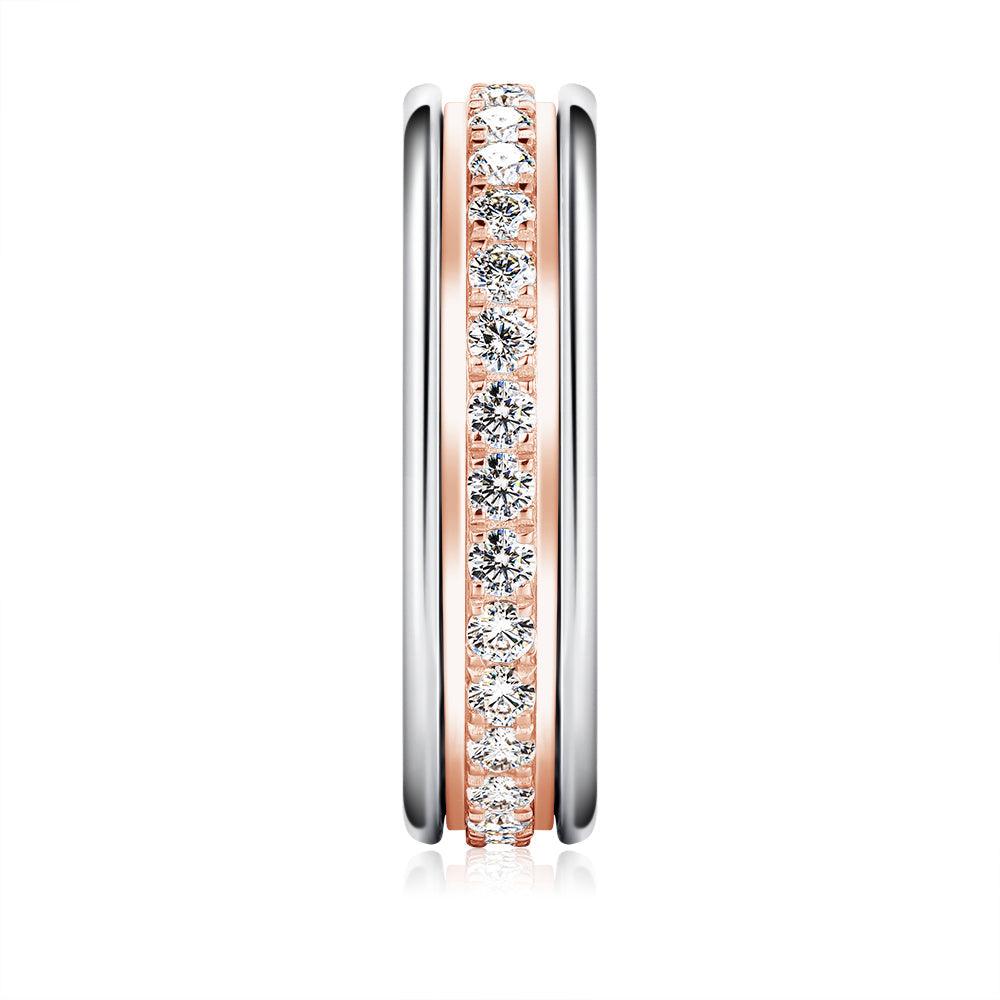 Two Tone Round Moissanite Eternity Wedding Band Set for Women & Men - 925 Sterling Silver Stackable Rings for Anniversary, Engagement, Promise - Perfect Gift for Couples, Bridal Jewelry