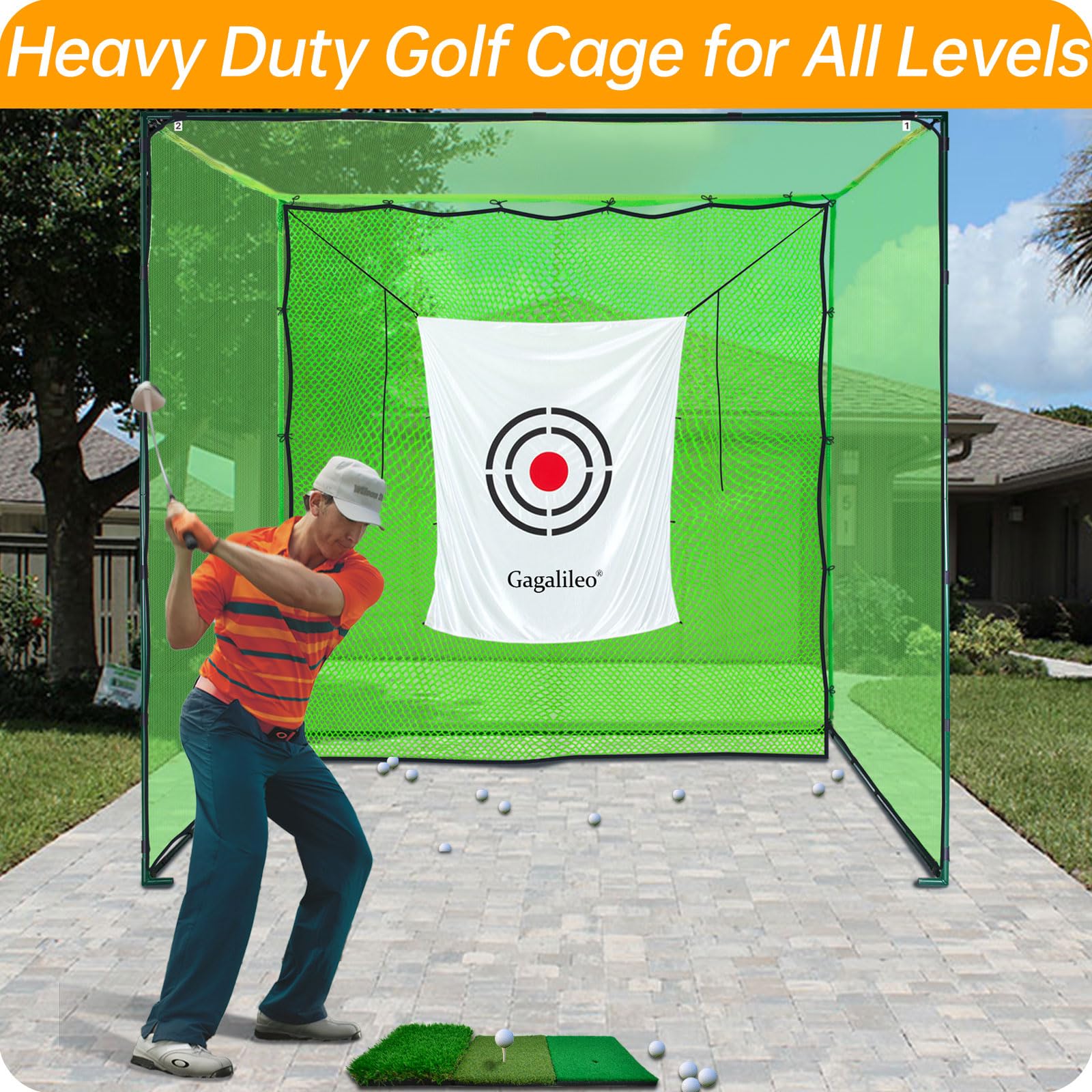 Premium Heavy Duty Golf Practice Hitting Net for Backyard & Indoor Use - Portable Golf Driving Cage with Sturdy Frame - Perfect for Home Training, Driving Range Practice & Backyard Golf Sessions
