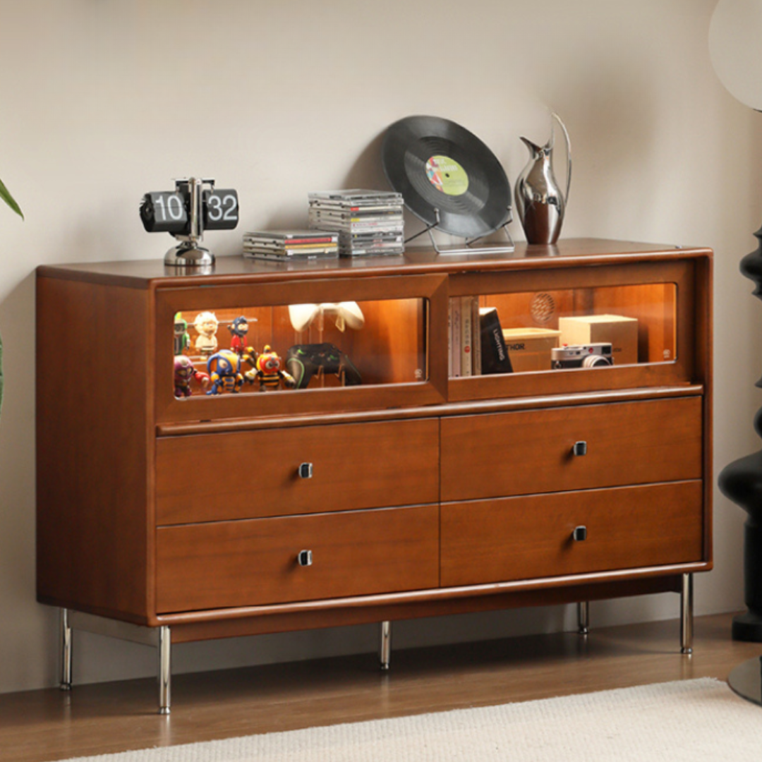 Bauhaus Style Poplar Solid Wood Cabinet with Storage Drawers - Perfect for Living Room, Bedroom & Office Organization