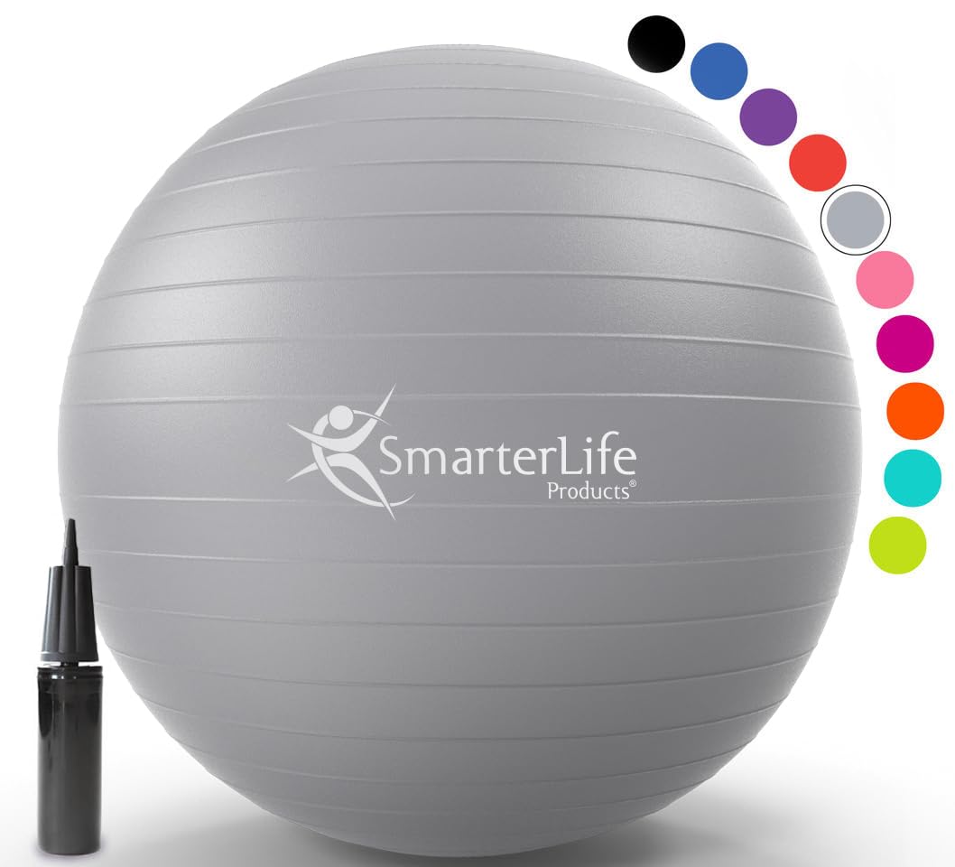 SmarterLife Exercise Ball - Anti-Burst Yoga Ball for Fitness, Core Workouts, Physical Therapy & Pregnancy Support | Anti-Slip Stability Ball for Gym, Office Chair & Home Workouts | Perfect for Yoga, Pilates, Balance Training & Postpartum Recovery