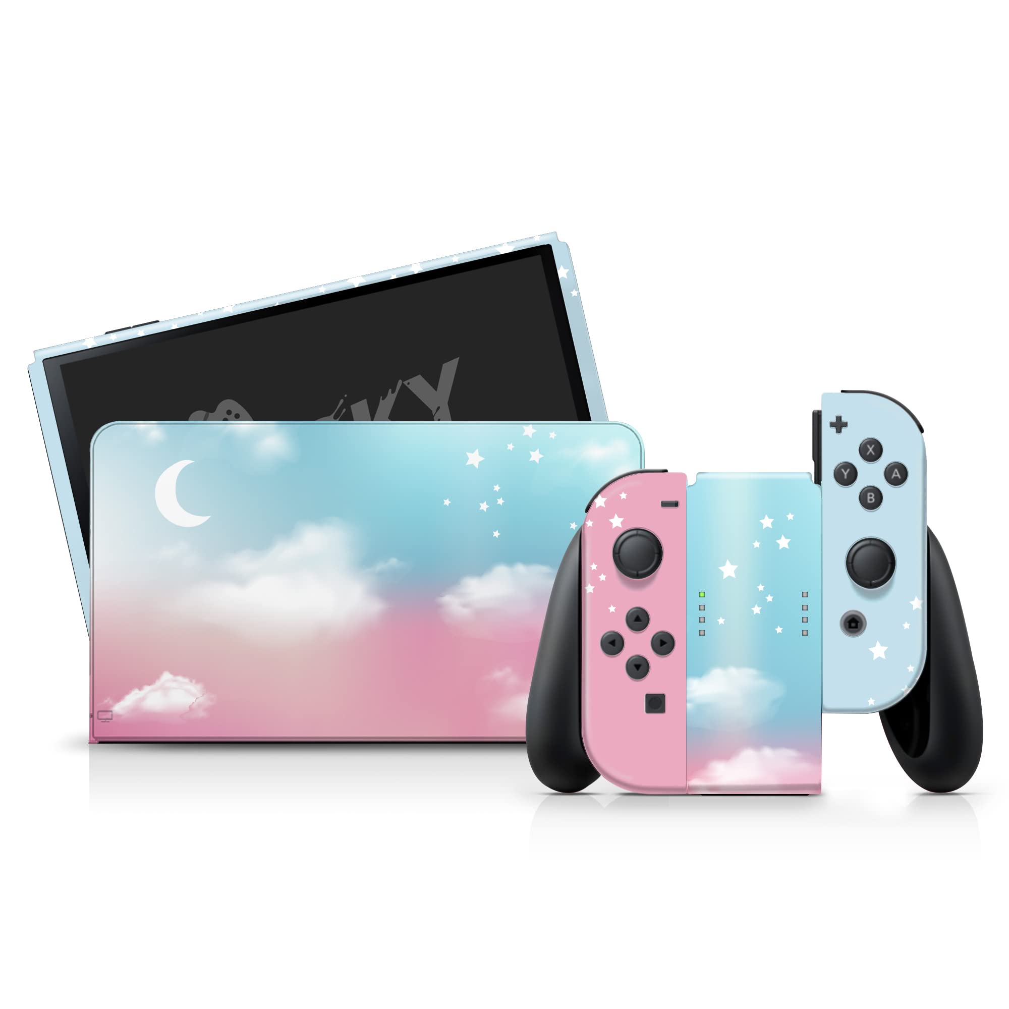 Cute Kawaii Clouds Design 3M Vinyl Full Wrap Decal Skin for Nintendo Switch OLED - Premium Protective Cover with Anti-Slip Grip, Perfect for Gaming Enthusiasts & Collectors