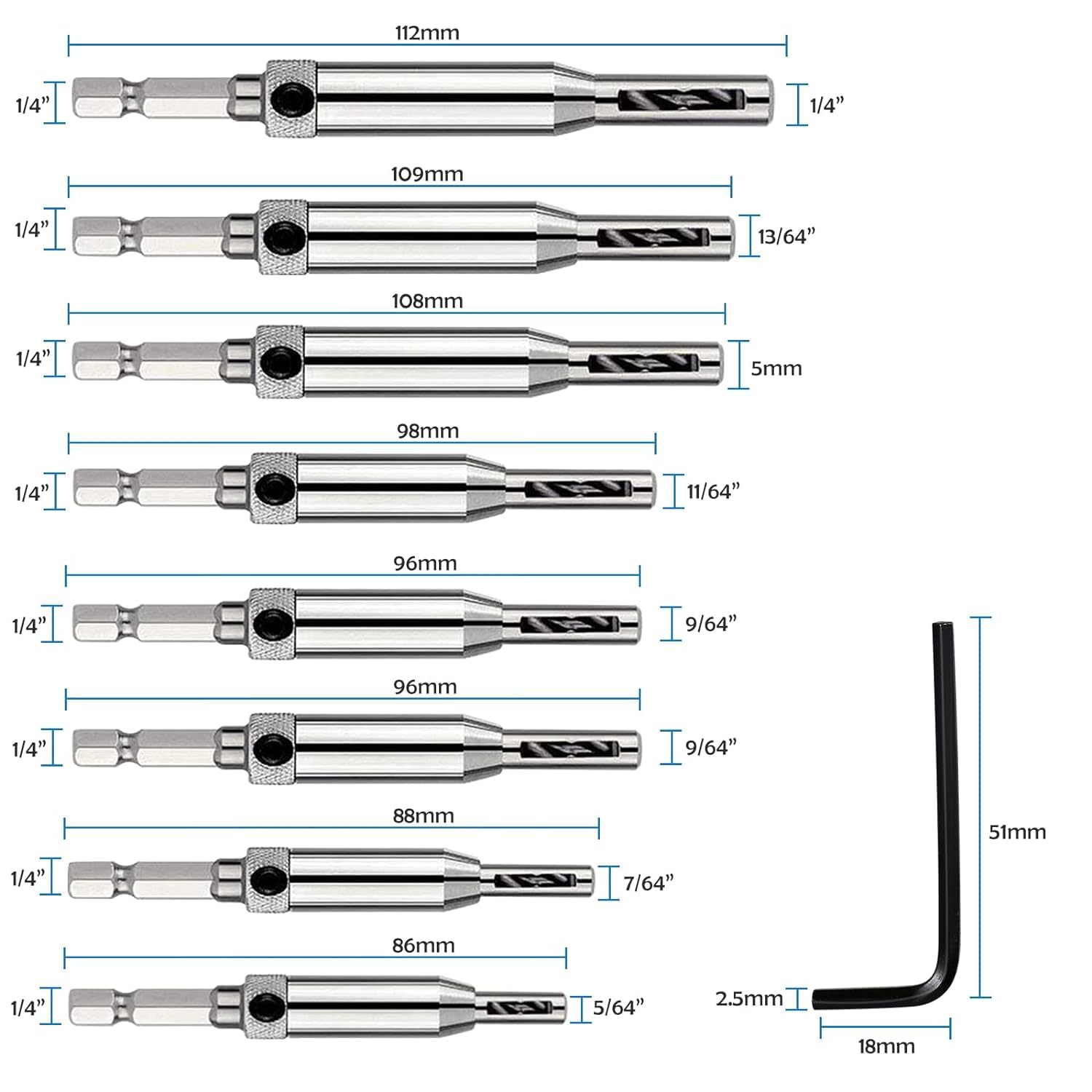 Self Centering Drill Bit Set for Hinges - 10PC VIX Bits for Woodworking, Doors, Windows & Cabinets - Perfect for Precise Hinge Installation & DIY Projects