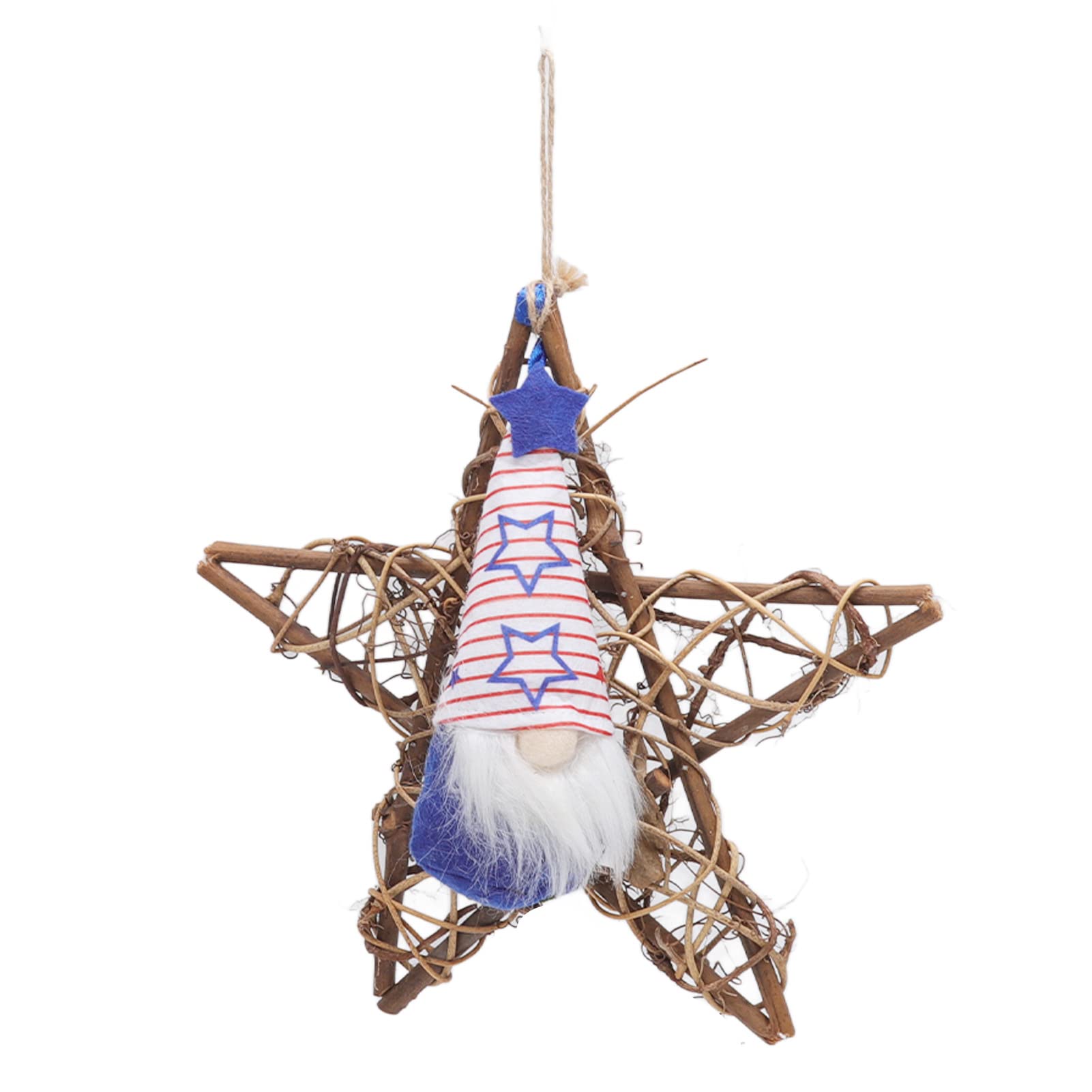4th of July Patriotic Rattan Star Decorations - Independence Day Garland, Faceless Doll & Pentagram Pendant for Door, Wall, Wedding & Table Decor (Type C) - Perfect for Home Parties, Patriotic Celebrations & Holiday Festivities