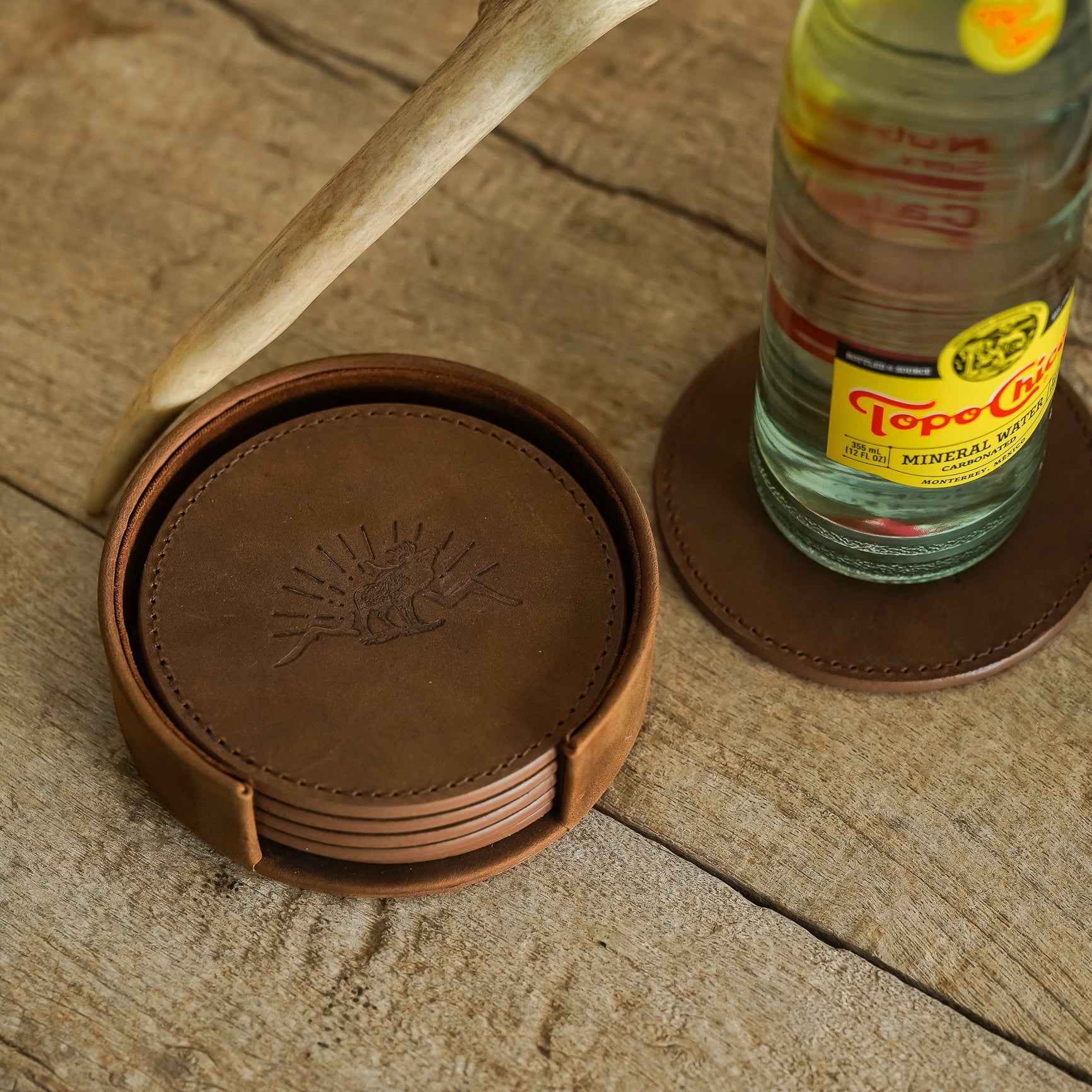 Premium Elk Coaster Set of 6 - Natural Cork & Wood Drink Coasters for Home, Bar, Office - Rustic Cabin Decor & Housewarming Gift for Christmas, Wedding