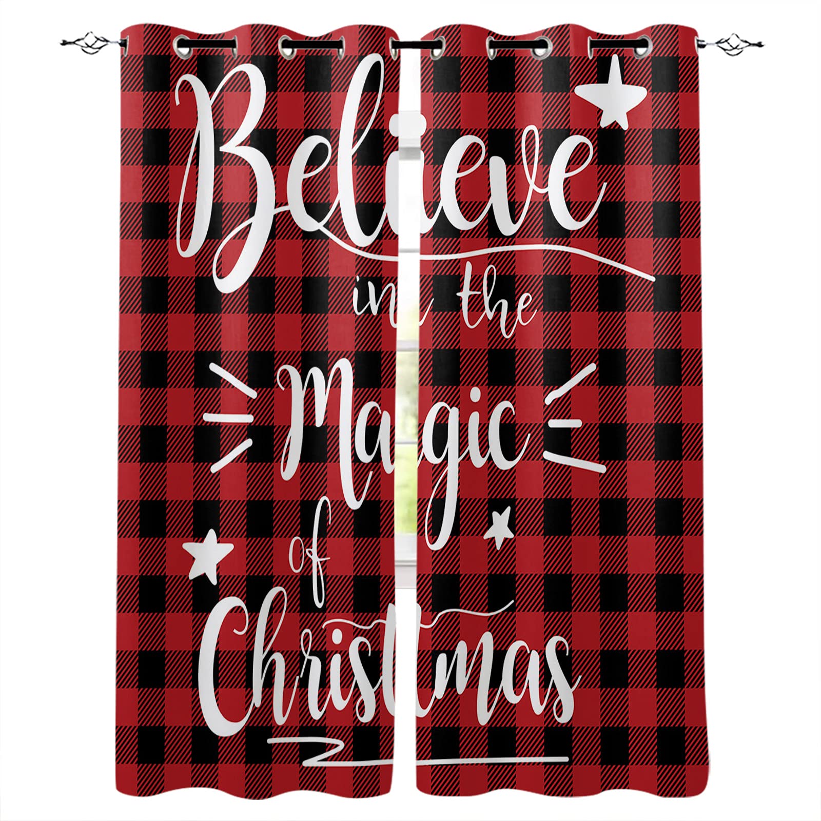Thermal Insulated Blackout Window Curtains - 2 Panel Set for Bedroom & Living Room | Buffalo Plaid Design in Black & Red | Perfect for Privacy, Light Blocking & Temperature Control | Ideal for Christmas Decor, Nursery, Home Theater & Shift Workers