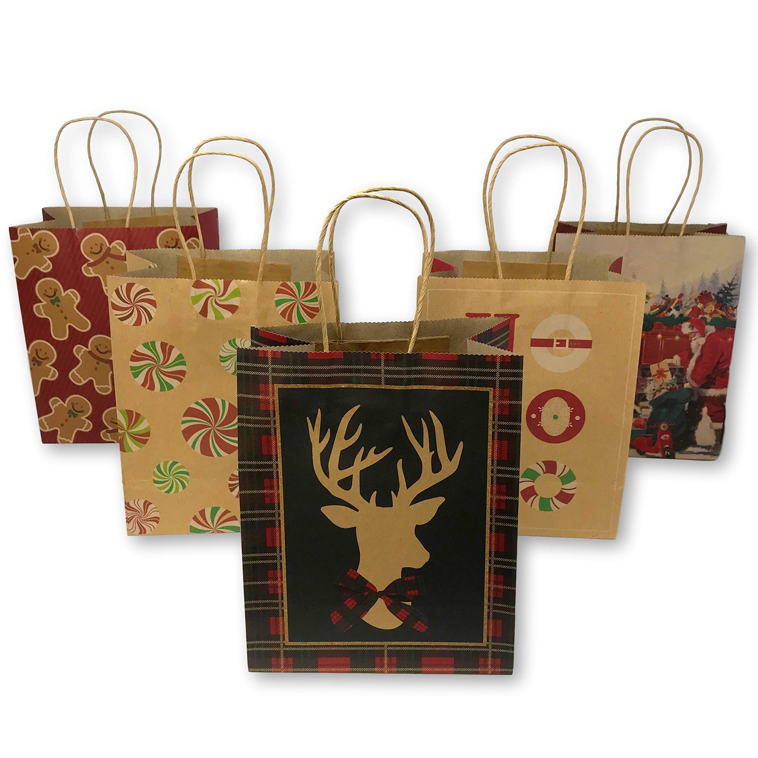 Christmas Kraft Gift Bags 10 Pack - Eco-Friendly Medium Holiday Party Favor Bags for Xmas Gifts, Stocking Stuffers & Hostess Gifts - Perfect for Christmas Parties, Gift Exchanges & Holiday Celebrations