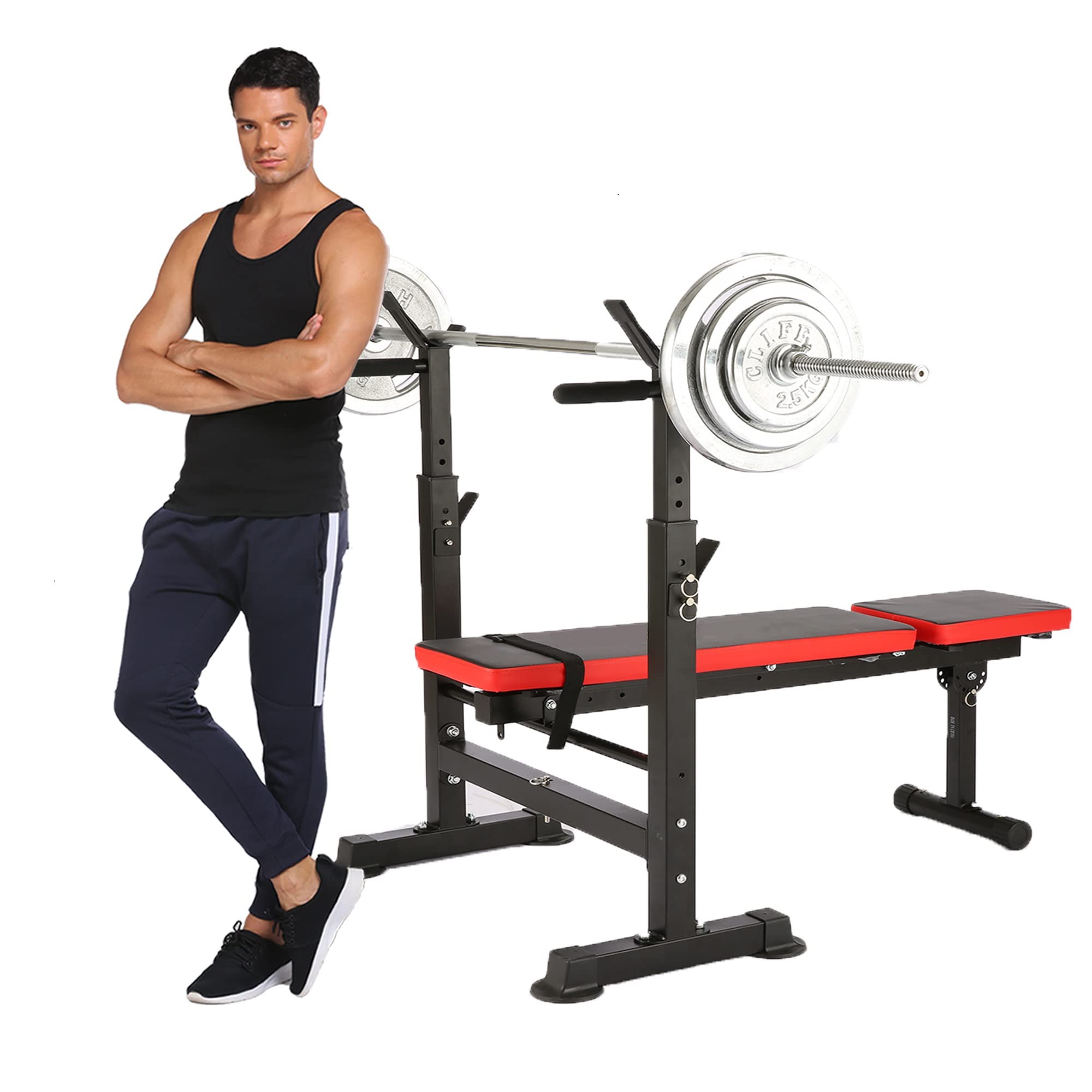 Adjustable Olympic Weight Bench with Leg Developer & Squat Rack - Multi-Functional Home Gym Equipment for Full Body Workout - Perfect for Strength Training, Muscle Building & Home Fitness