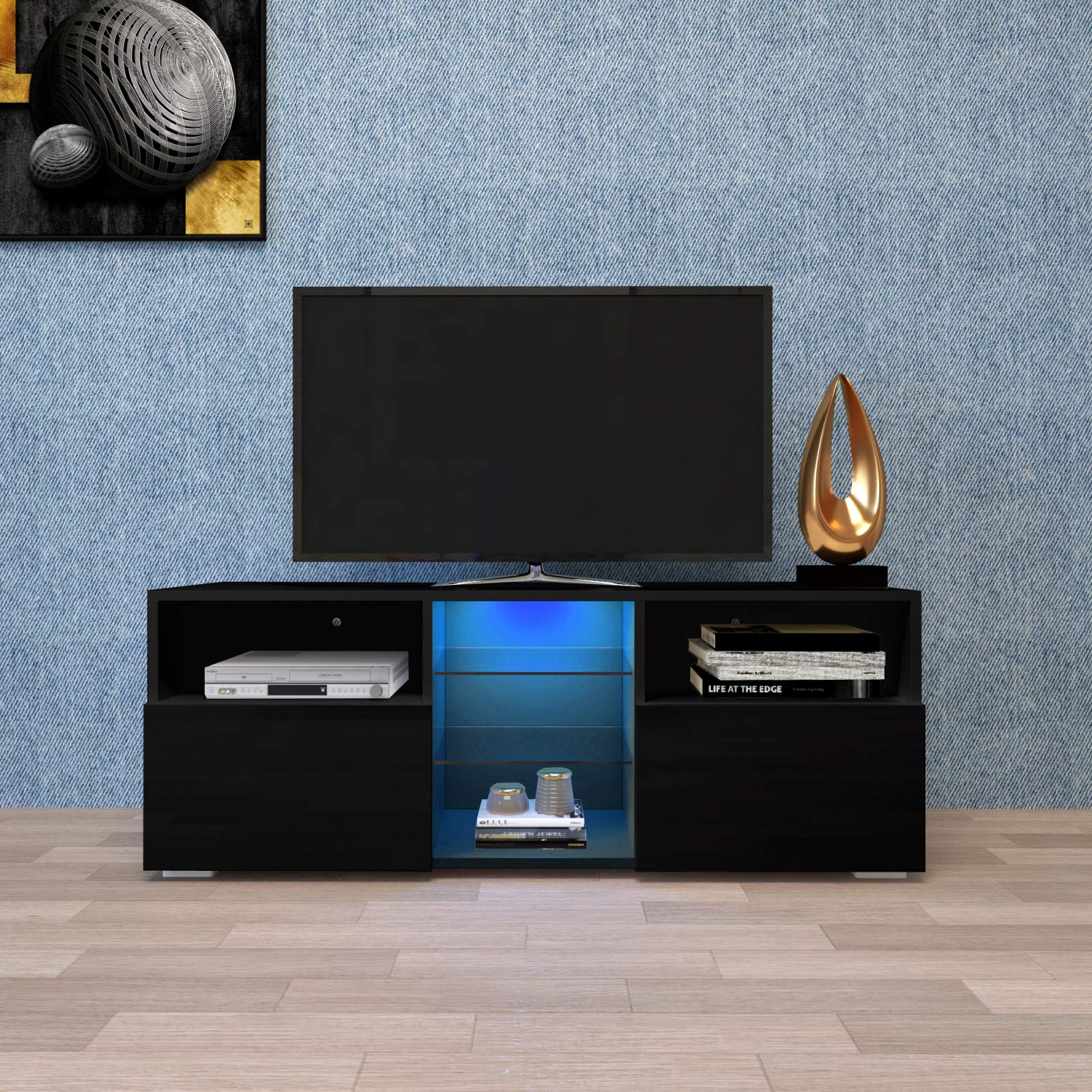 Modern Minimalist TV Stand with 20-Color LED Lights - High-Gloss Entertainment Center for Living Room, Bedroom & Home Theater - Creative Furniture for TVs up to 65
