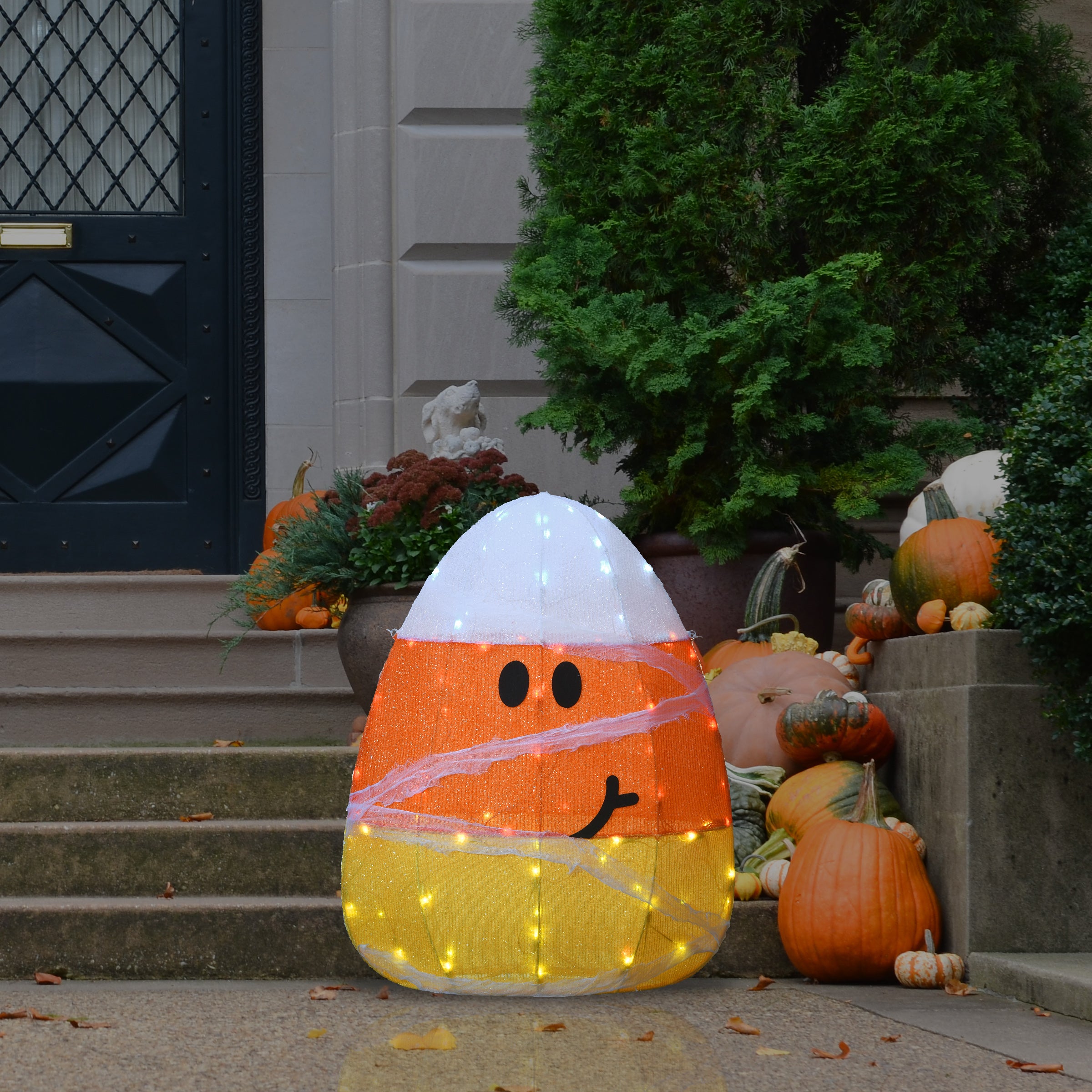28 Inch Halloween Pre-Lit Candy Corn Mummy Outdoor Decoration with LED Lights - Spooky Yard Decor for Trick or Treating & Party