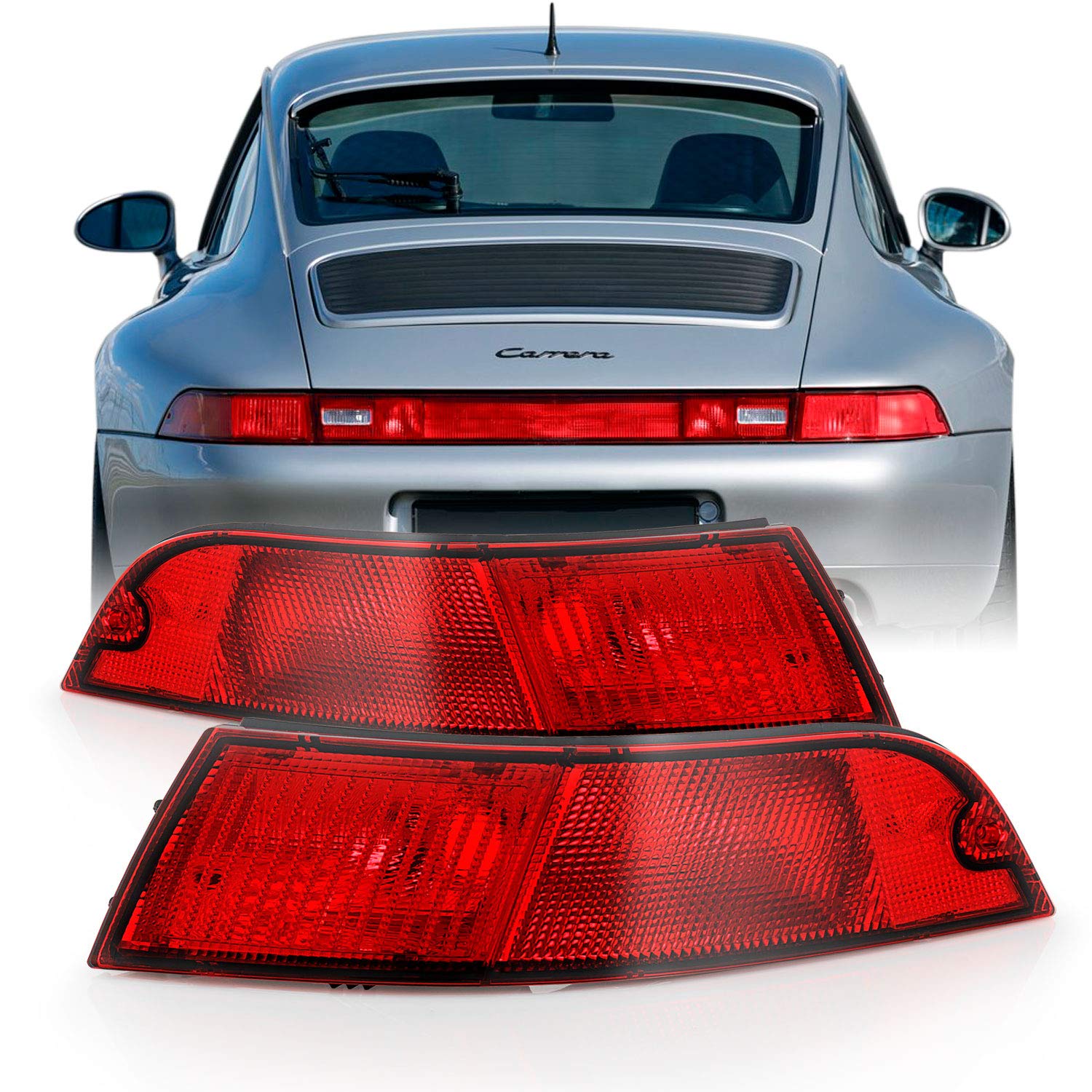 AKKON Chrome Red Clear Tail Lights Brake Lamp Pair - Compatible with 1995-1998 Porsche 911 (Left + Right Replacement) - Enhance Night Visibility & Style for Classic Car Restoration