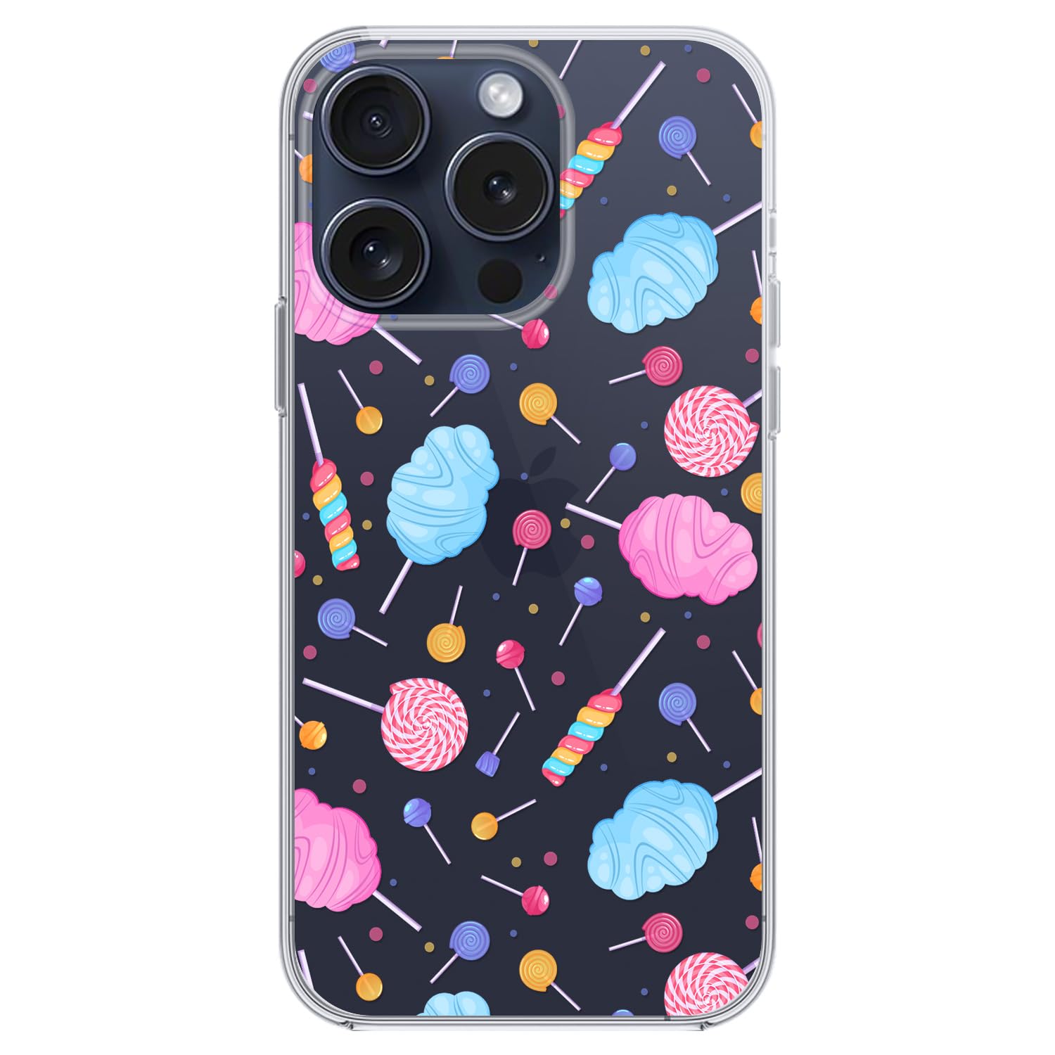 Blingy's Cute Cotton Candy Pattern iPhone 15 Pro Max Case - 6.7 Inch Soft TPU Clear Protective Cover with Sweet Food Design (Candy Mix) | Trendy & Durable Phone Protection for Everyday Use, School, Work & Travel