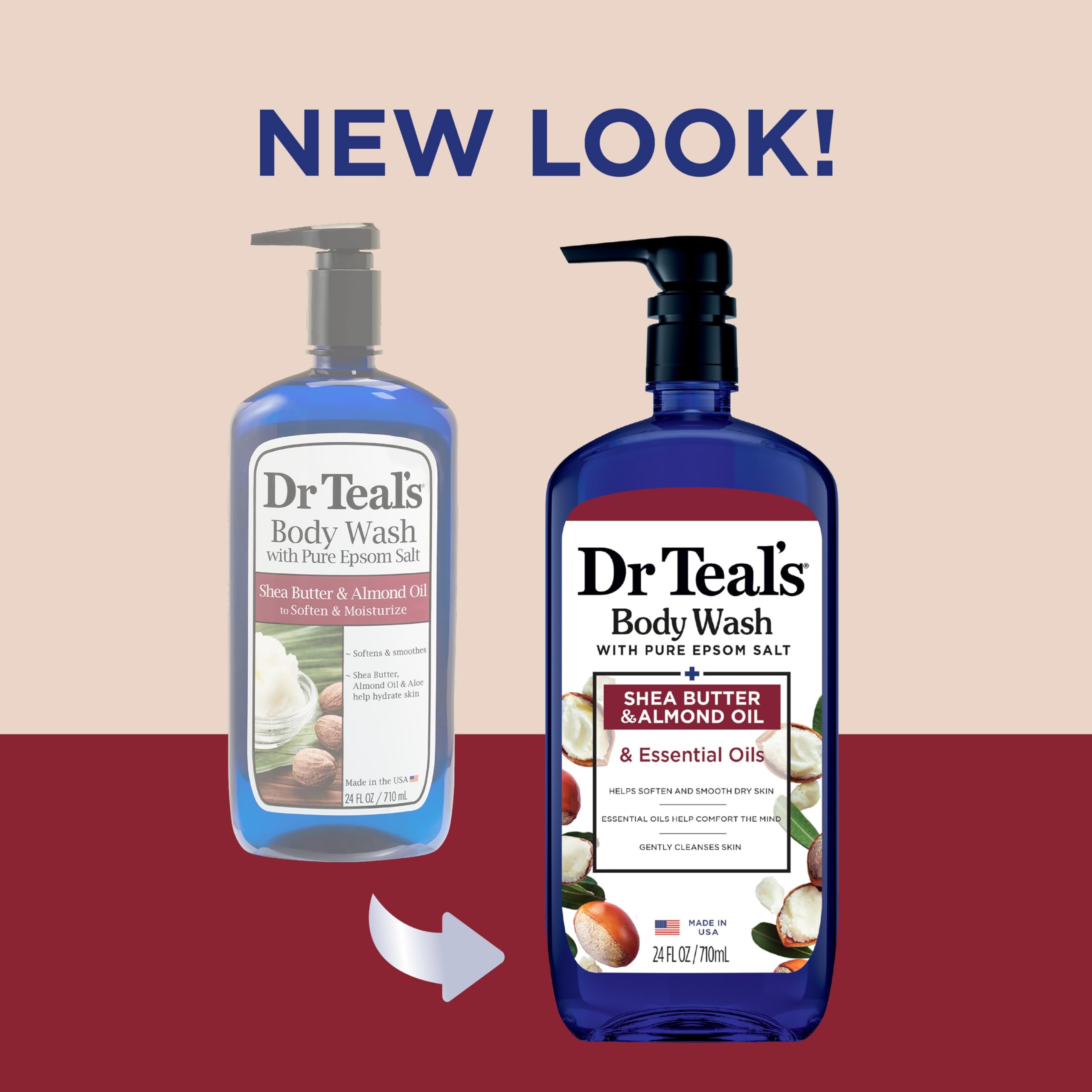 Dr Teal's Body Wash with Pure Epsom Salt, Shea Butter & Almond Oil - 24 fl oz (Pack of 4) | Moisturizing & Relaxing Shower Gel for Stress Relief & Muscle Recovery - Perfect for Post-Workout, Spa Day & Self-Care Routine