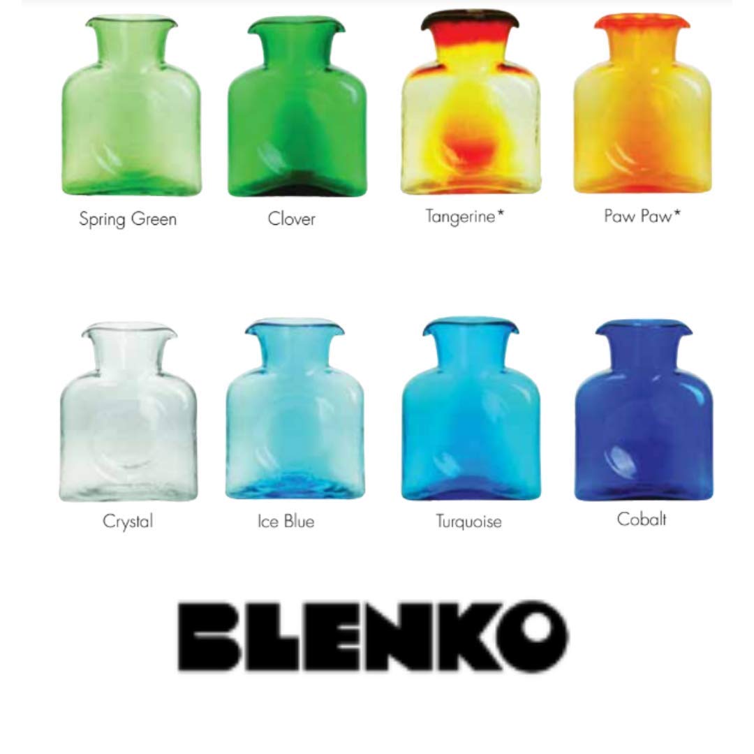 BLENKO Hand Blown Crystal Glass Water Bottle - 36oz Artisan Pitcher, Carafe & Vase - Unique Handcrafted Kitchen Decor for Iced Tea, Lemonade & Floral Arrangements