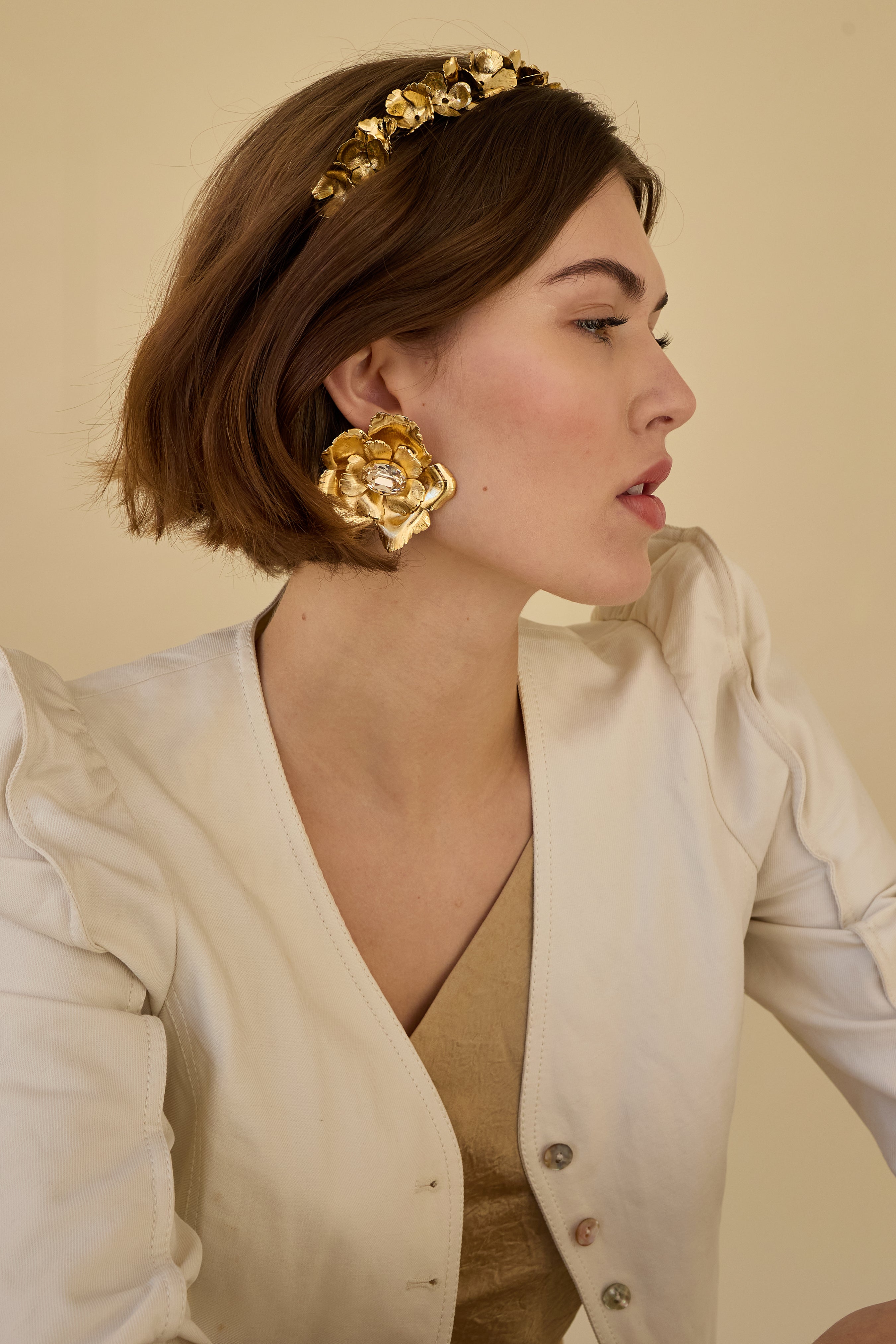 Elegant Jasmine Floral Crystal Button Earrings for Women - Perfect for Weddings, Parties & Special Occasions