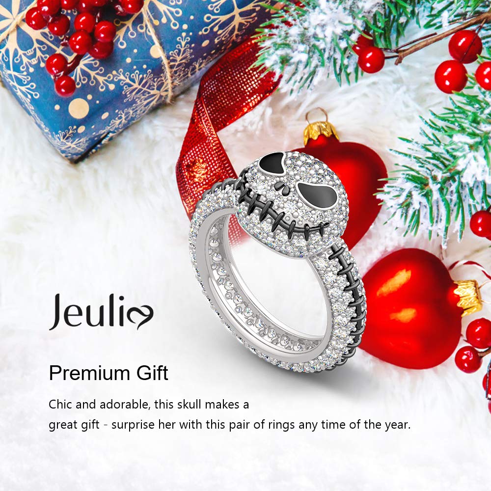 Jeulia 4.05 Carat Jack Skull Ring for Women & Men - 925 Sterling Silver Gothic Halloween Ring Inspired by Pumpkin King - Perfect Christmas Gift with Luxury Gift Box | Ideal for Halloween Costumes, Gothic Fashion & Alternative Jewelry Lovers