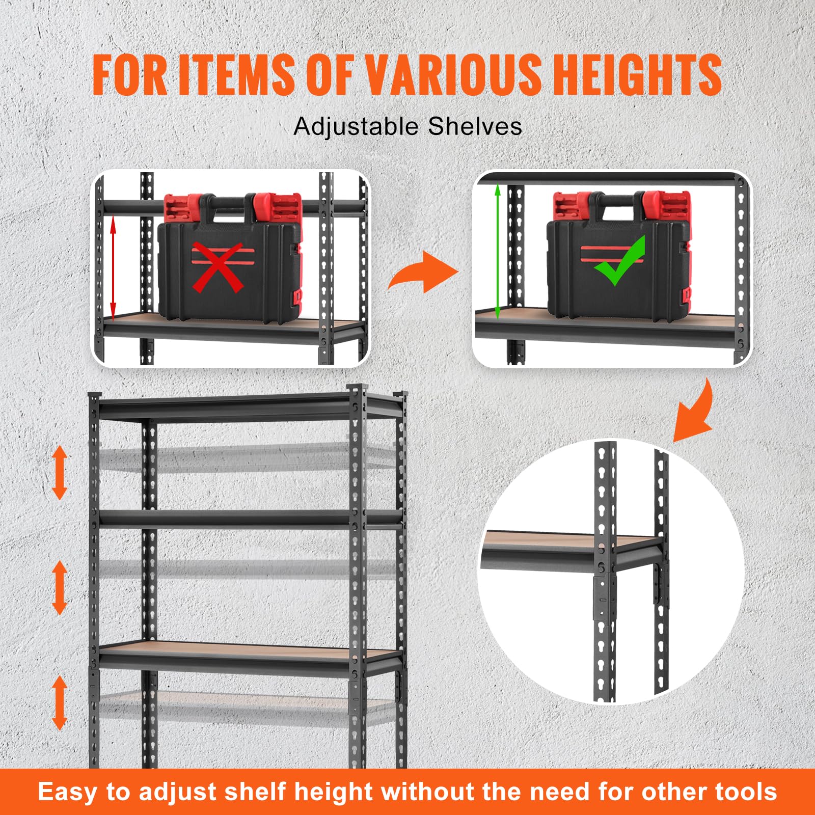VEVOR 5-Tier Heavy Duty Metal Storage Shelves - 2000 lbs Capacity, Adjustable Garage Shelving Unit, Black Utility Rack (30