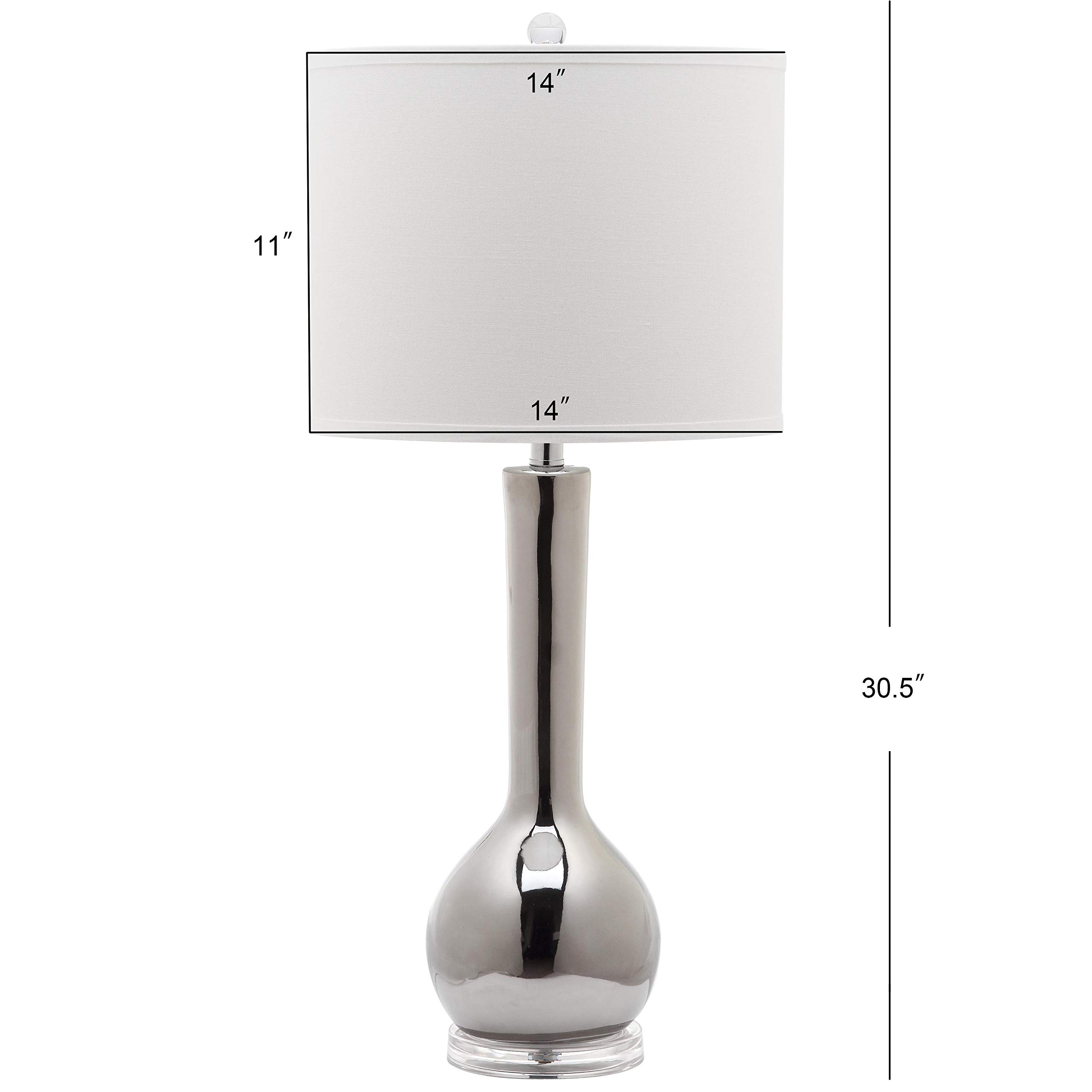 SAFAVIEH Lighting Collection Mae Long Neck Modern Contemporary Silver Ceramic 31-inch Table Lamp Set of 2 with LED Bulbs - Perfect for Bedroom, Living Room, Home Office & Nightstand Lighting