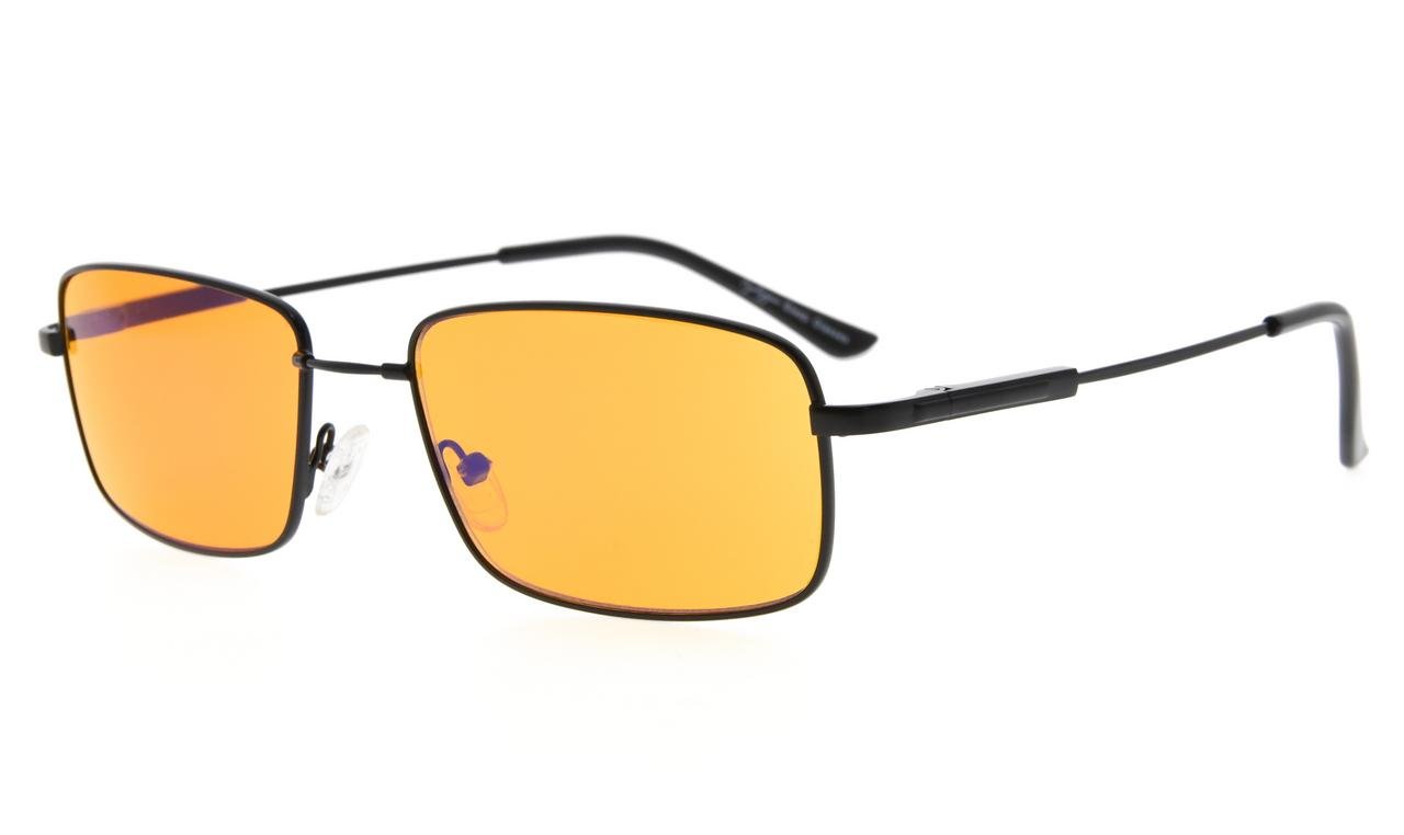 Eyekepper Men's Anti Blue Light Glasses - 97% Blue Light Blocking for Better Sleep, Computer & Reading Glasses with Dark Orange Tinted Lens, Bendable Memory Titanium Frame (Black, +1.50) - Perfect for Gaming, Office Work & Nighttime Screen Use