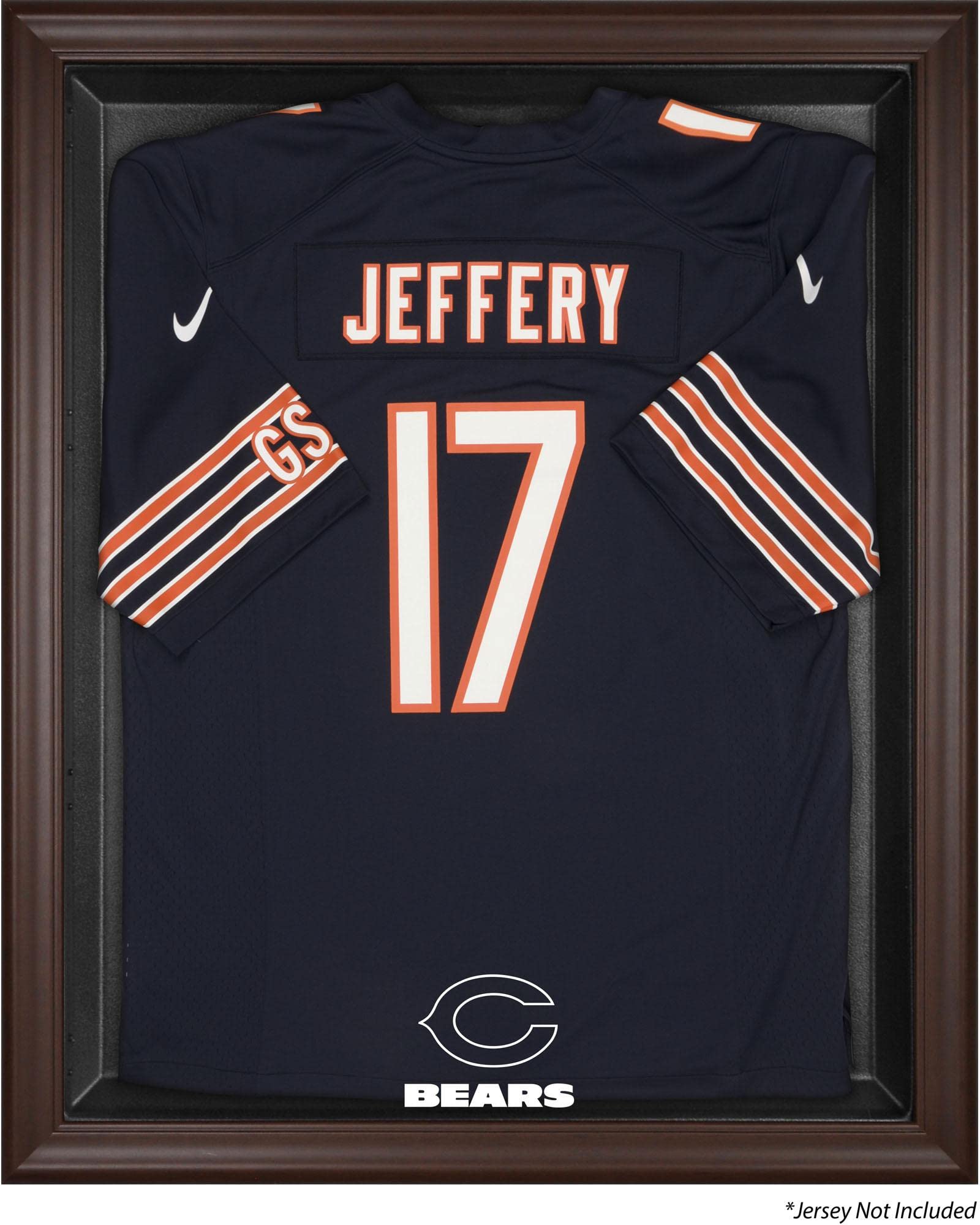 Chicago Bears Framed Jersey Display Case - Brown Wooden Football Jersey Shadow Box for Memorabilia - Perfect for Man Cave, Sports Bar, or Fan Room Decor