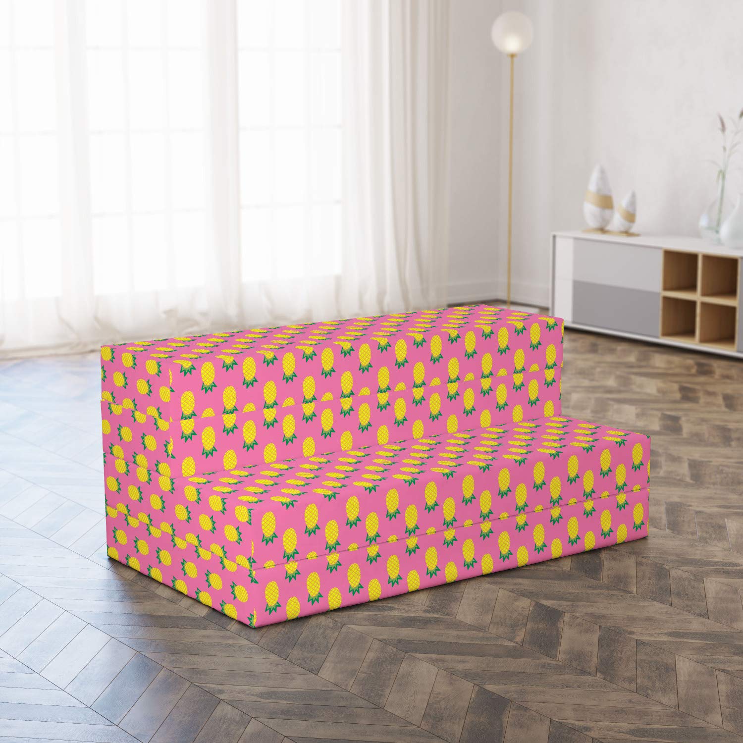 Ambesonne Pineapple Print Foldable Mattress - Doodle Exotic Fruit Design, 78.7