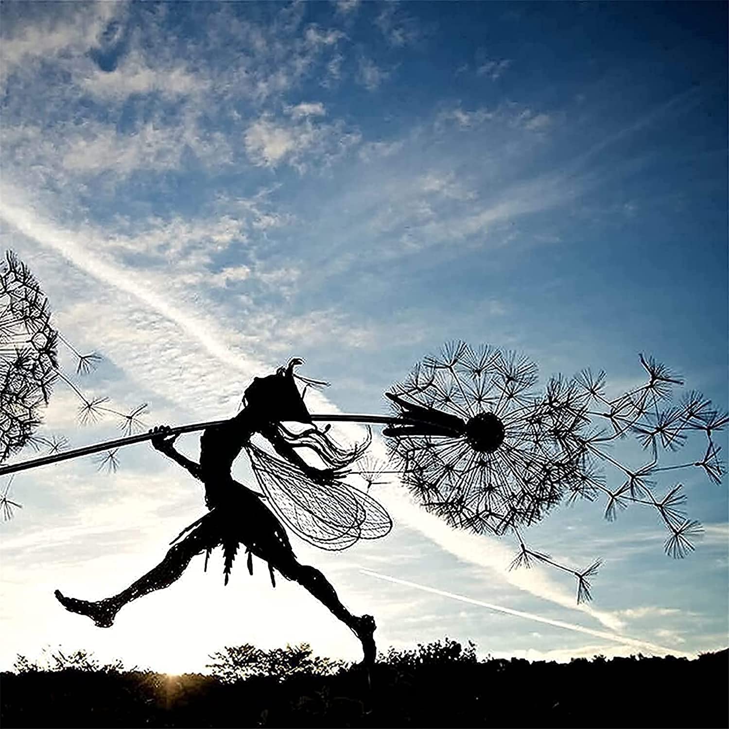 AMBAYZ Fairy Dandelions Garden Sculpture - Realistic Metal Art Statue for Outdoor Decor, Patio, Lawn & Yard Decoration - Perfect for Fairy Garden Themes & Landscape Design (Color: Blue)