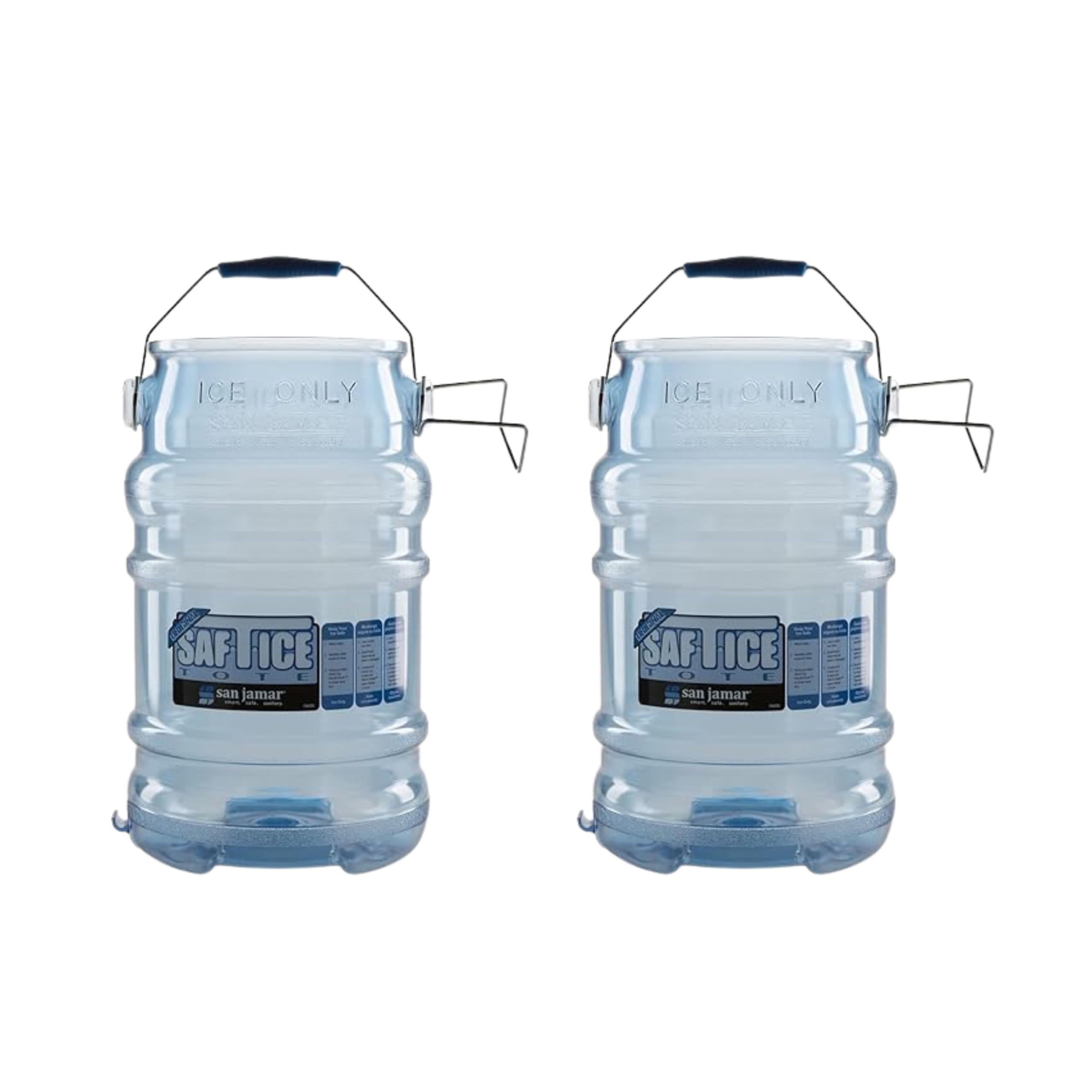 San Jamar Saf-T-Ice 6 Gallon Blue Polycarbonate Ice Tote with Ice Machine Hanger - Durable Commercial Ice Bin for Bars, Restaurants, Kitchens & Fast Food - Perfect for Beverage Service, Food Prep & Outdoor Events (Pack of 2)