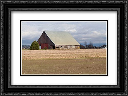 Styber Dana 18x15 Black Ornate Framed Double Matted Museum Art Print - Red Door Barn Painting - Vintage Farmhouse Wall Decor for Living Room, Bedroom & Office