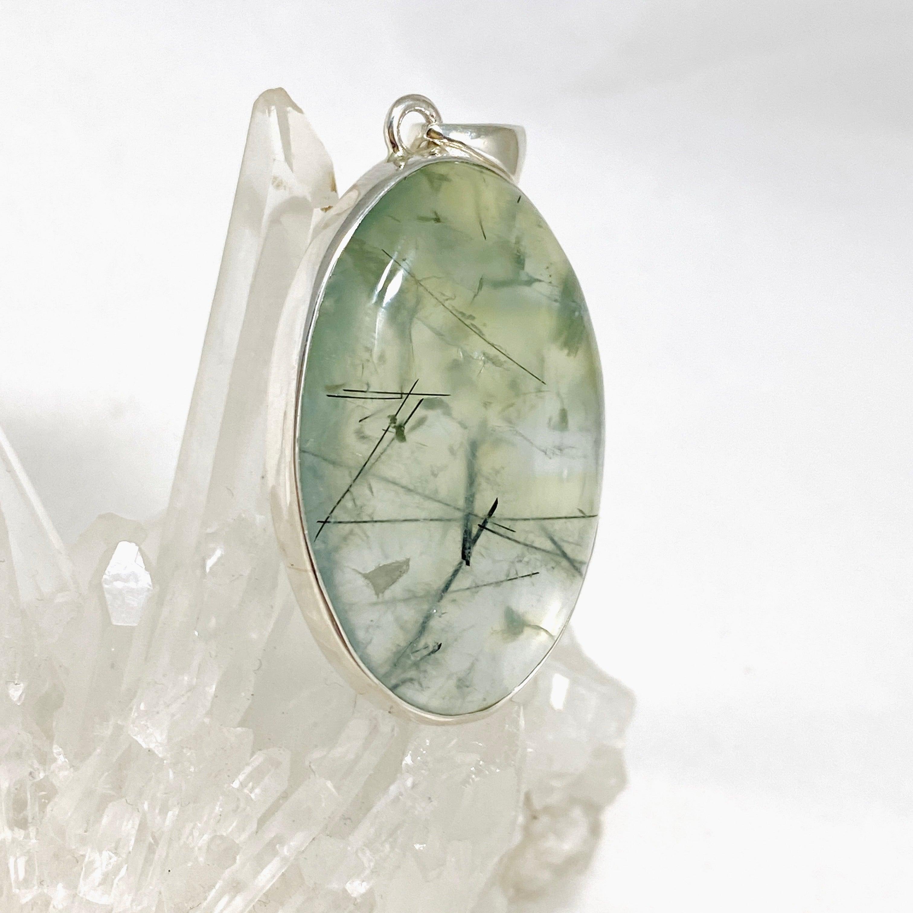 Natural Prehnite and Epidote Oval Pendant Necklace KPGJ4287 - Elegant Gemstone Jewelry for Women, Perfect for Daily Wear & Special Occasions