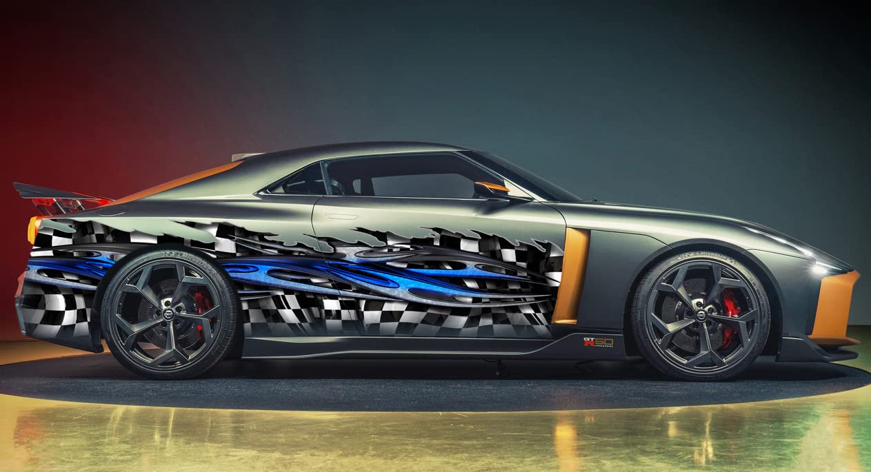 Full Color Car Vinyl Wrap - Racing Flag & Tribal Checkered Design - Ripped Metal Street Racing Graphic (22x70) - Perfect for Car Decals, Vehicle Wrapping & Motorsport Enthusiasts