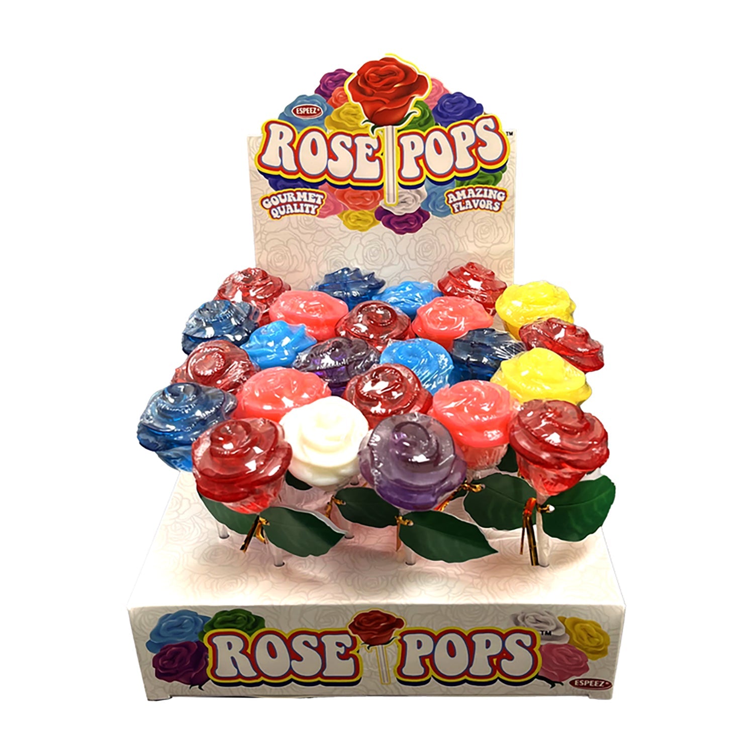 Espeez Assorted Rose Pops Candy Display - 24 Count Box | Bulk Candy for Parties, Weddings, Baby Showers & Gift Baskets