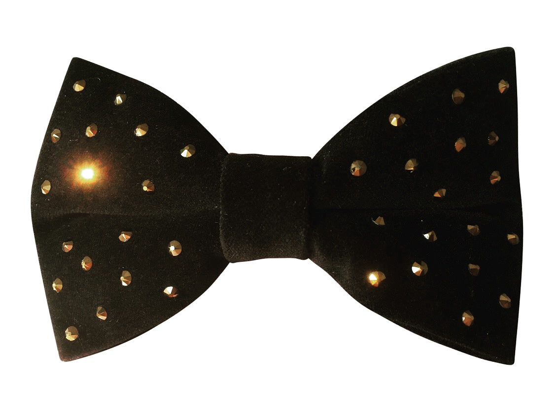 Elegant Black Velvet Bow Tie with Gold Crystals for Men - Perfect for Weddings, Prom, and Formal Events