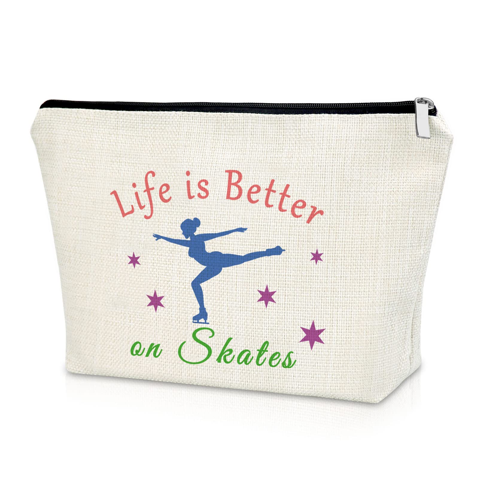 Figure Skating Makeup Bag for Women - Perfect Cosmetic Travel Pouch for Ice Skaters, Skate Lovers & Teams - Ideal Birthday, Christmas & Graduation Gift for Girls & Her - Great for Competitions, Practice & Travel
