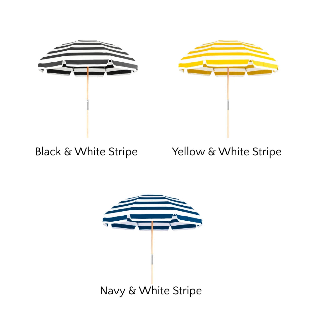 7.5' Classic 8 Rib Round Beach Umbrella - UV Protection Sun Shade for Pool, Patio, and Outdoor Activities - Perfect for Beach Vacations, Backyard Relaxation, and Summer Picnics
