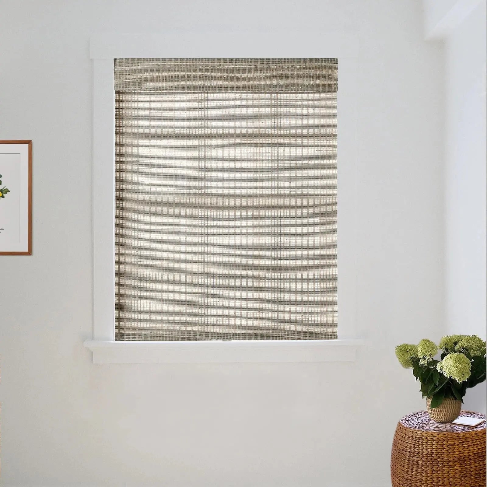 Natural Ramie Bamboo Woven Window Shade - Woodsmoke Color | Eco-Friendly Room Darkening Window Treatment for Living Room & Bedroom
