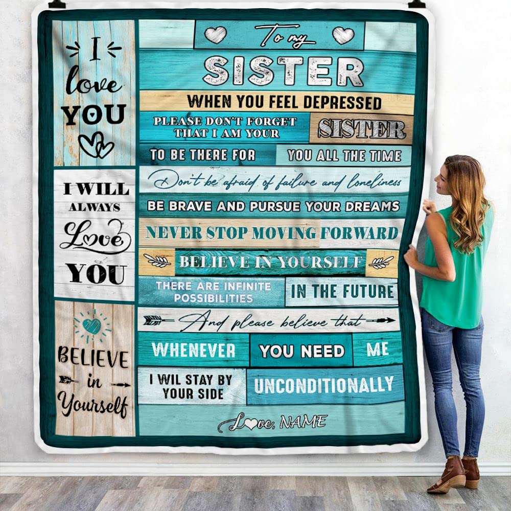 Custom Sister Blanket - Personalized Fleece Throw for Sister Birthday, Christmas, Graduation - 50x60 Inch Youth Size - Bestie Gift for Her - Cozy Bed & Couch Throw for Relaxing & Gifting