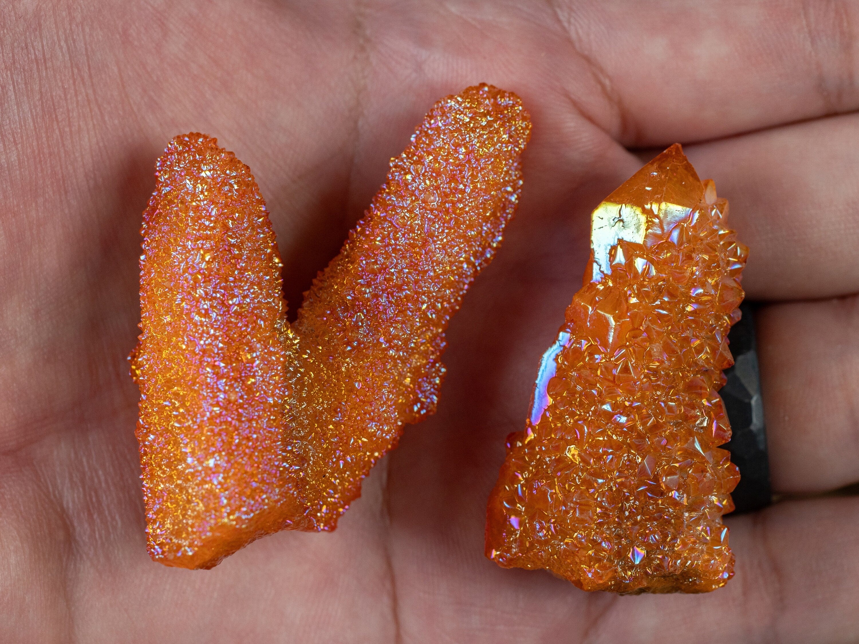 Orange Tangerine Aura Quartz Crystal Point - Natural Rainbow Quartz Healing Stone for Meditation, Reiki & Home Decor (E2135) | Spiritual Crystal Gift for Yoga Practitioners & Energy Workers
