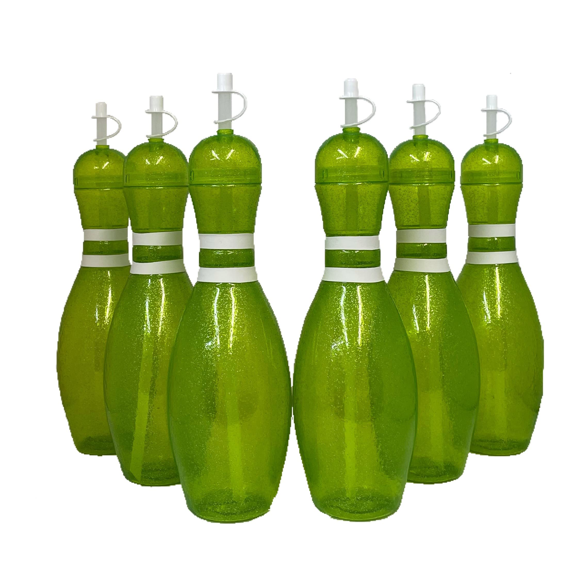 Large Green Bowling Pin Water Bottles - 6 Pack | Insulated Sports Bottles for Bowling, Gym & Outdoor Activities