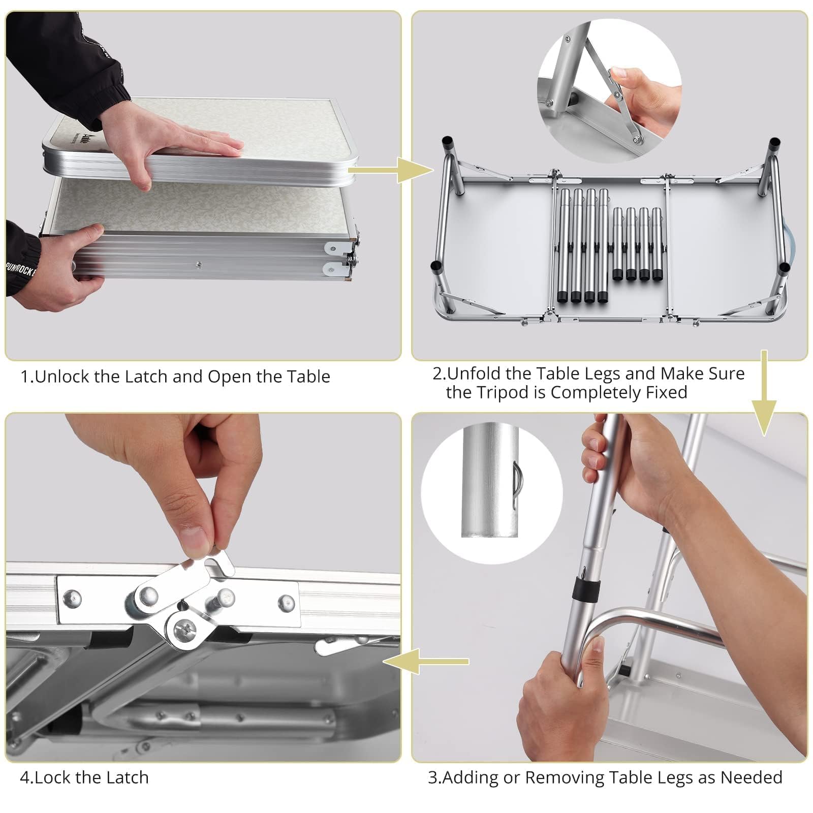 Portable 3ft Aluminum Folding Camping Table with Storage Net - 3 Adjustable Heights up to 27.1
