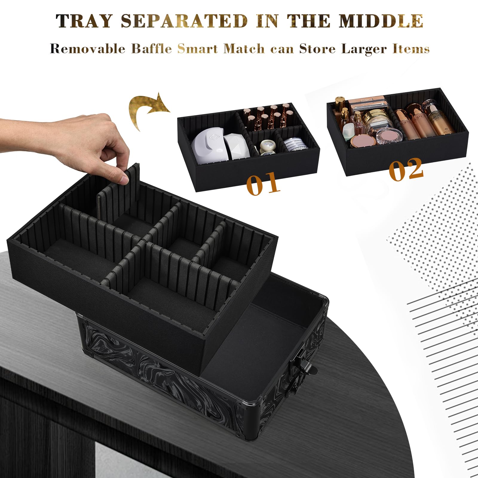 Stagiant 4-in-1 Rolling Makeup Case with Cosmetic Bag & Swivel Wheels - Professional Salon Barber Travel Cart Trolley (Alpine Black) for Mobile Beauty Services, Makeup Artists & Cosmetologists