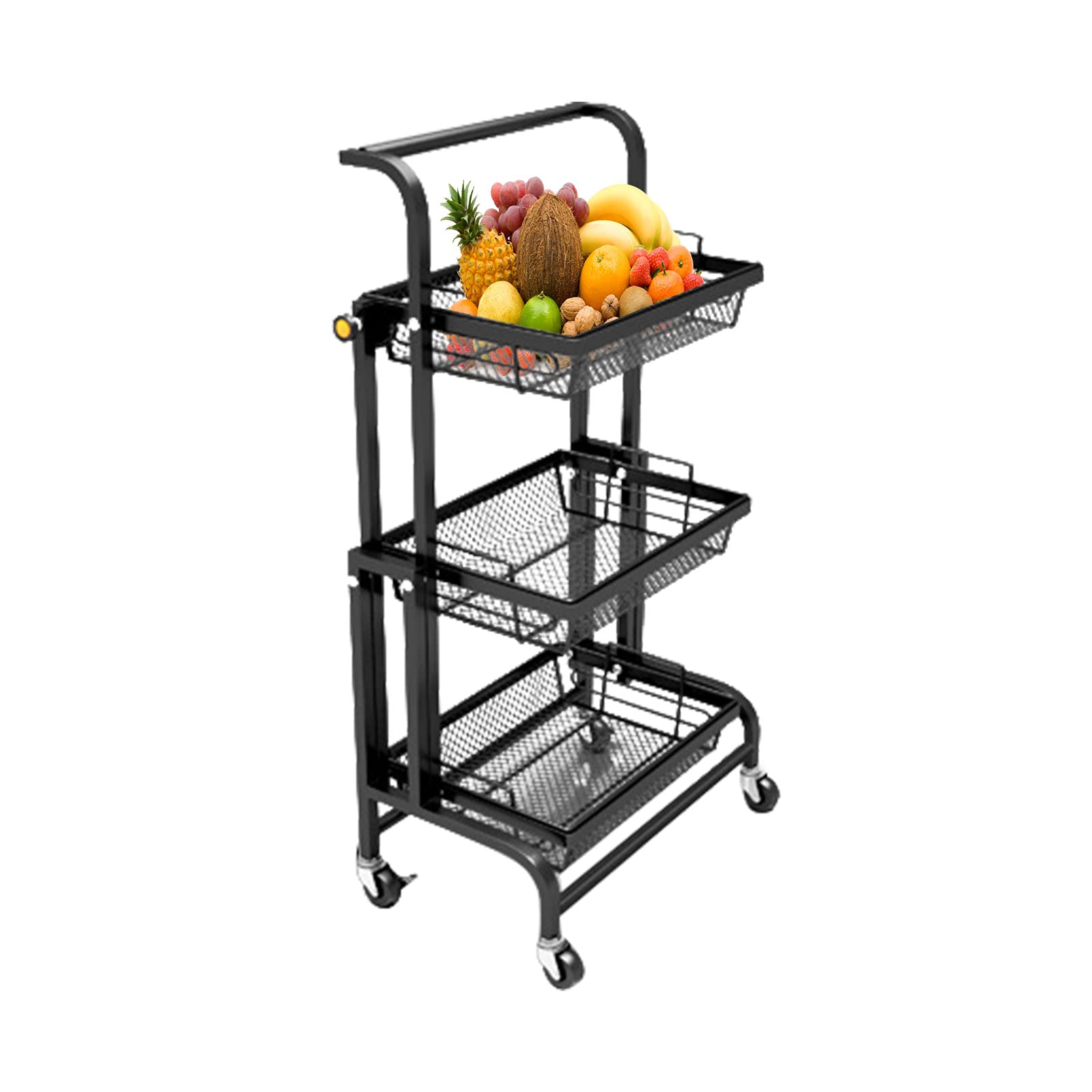 3-Tier Foldable Kitchen Storage Rack - Multifunctional Movable Utility Cart for Pantry, Bathroom & Office Organization | Space-Saving Storage Solution for Small Spaces