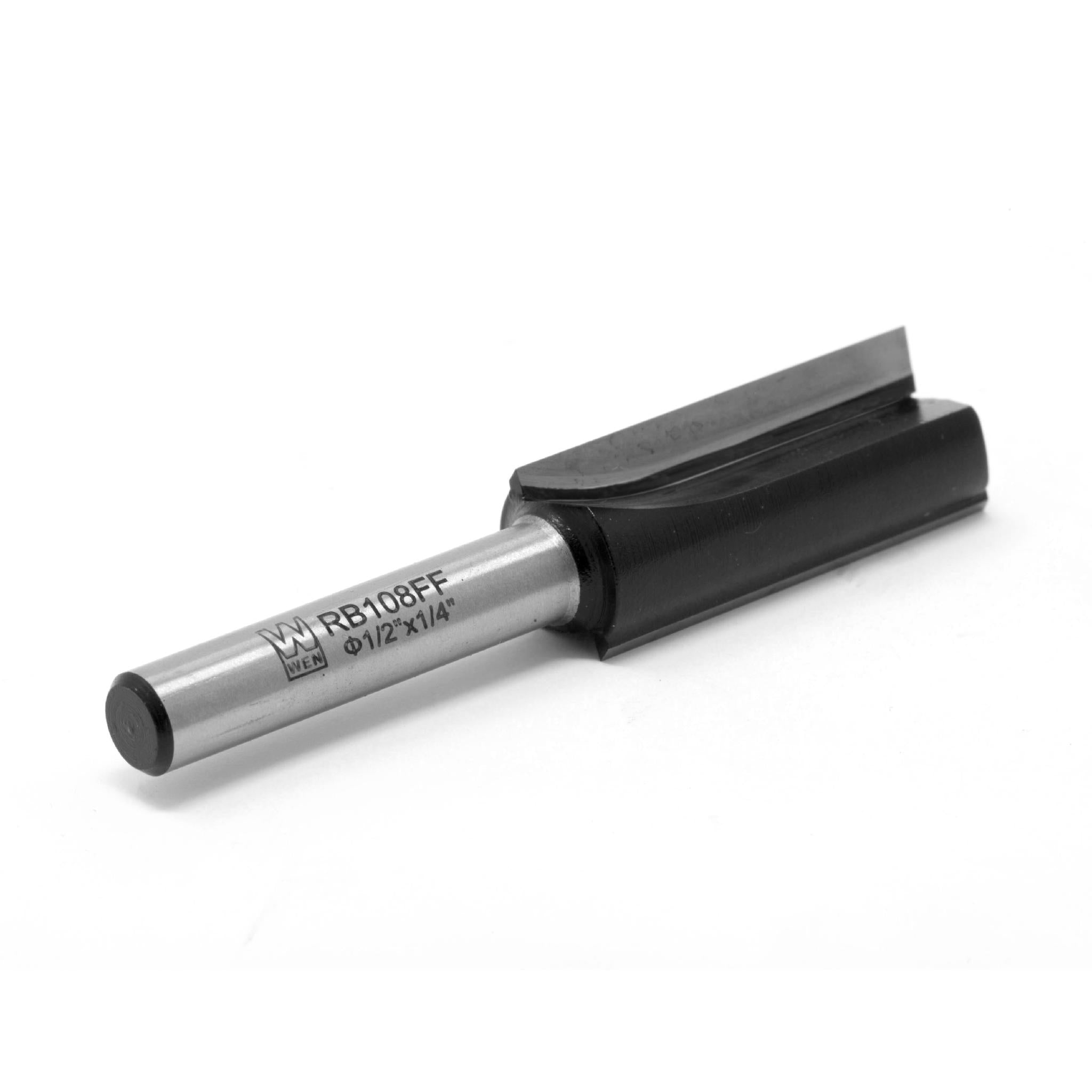 WEN RB108FF 1/2 Inch Straight 2 Flute Carbide Tipped Router Bit with 1/4 Inch Shank - 1-1/4 Inch Cutting Length for Woodworking, Cabinetry, and DIY Projects
