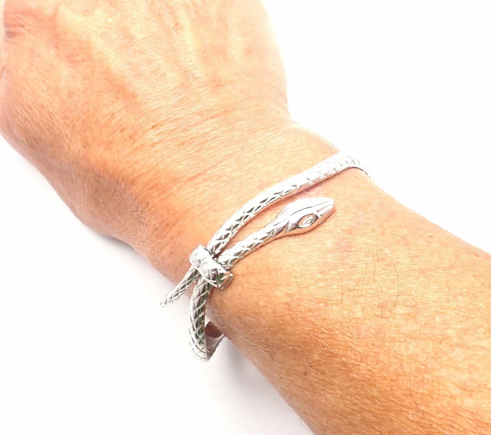Authentic Tom Ford 18k White Gold Diamond Snake Bangle Bracelet - Luxury Jewelry for Women, Perfect for Parties, Weddings & Special Occasions