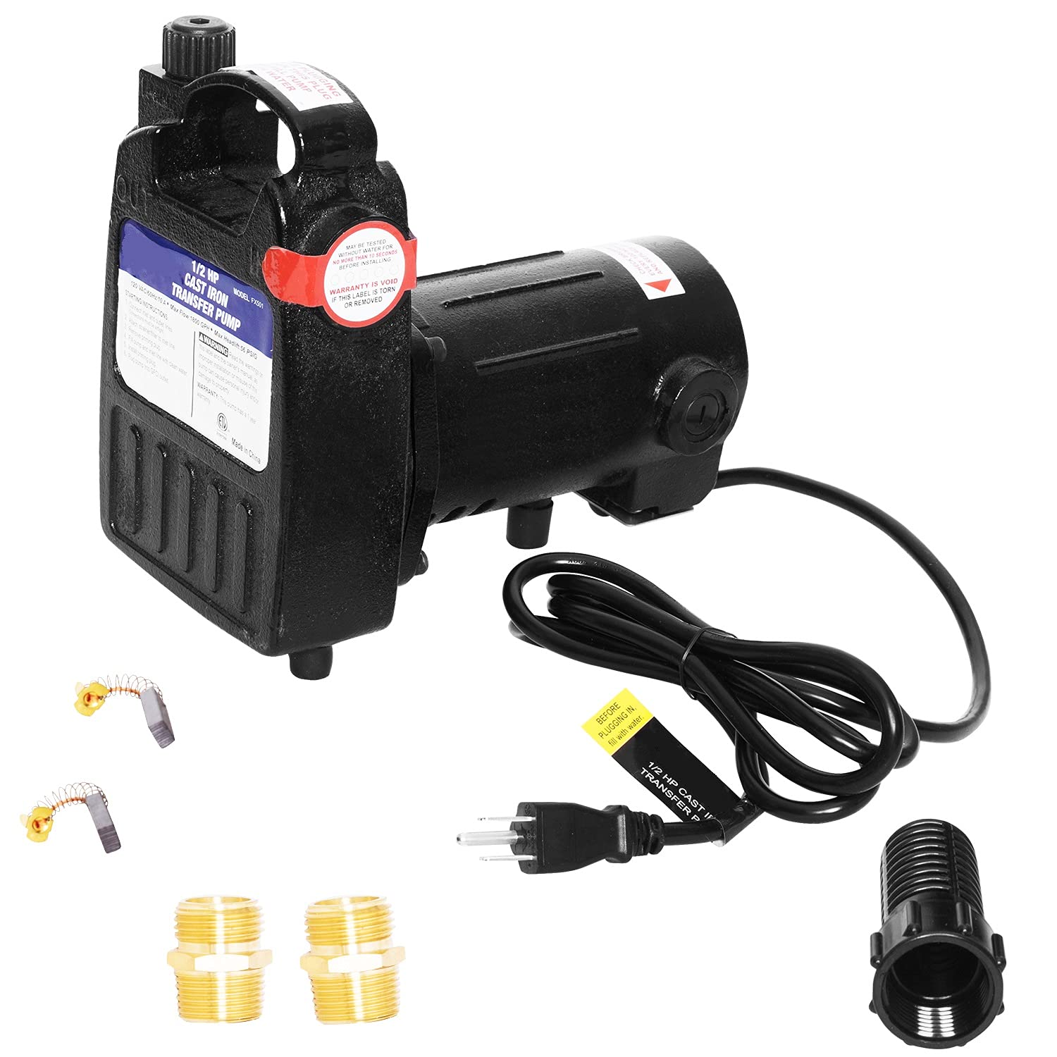 115V 1/2 HP 1500 GPH High Pressure Water Transfer Pump with Suction Strainer & Brass Connectors - 3/4