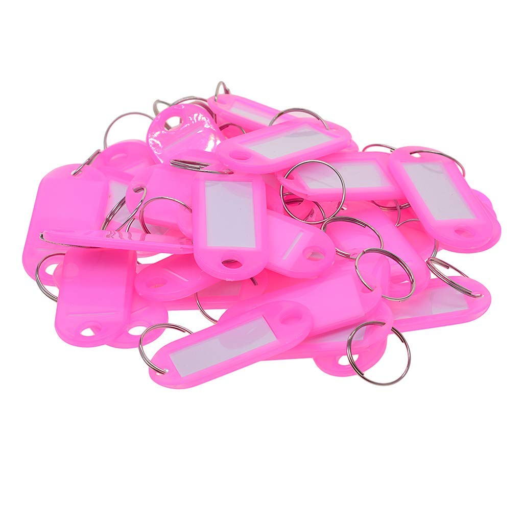 50pcs Plastic Key Tags with Labels - Colorful Key Fobs with Rings for Luggage, Pets, Memory Sticks & Organization (Pink) - Perfect for Home, Office & Travel Accessories
