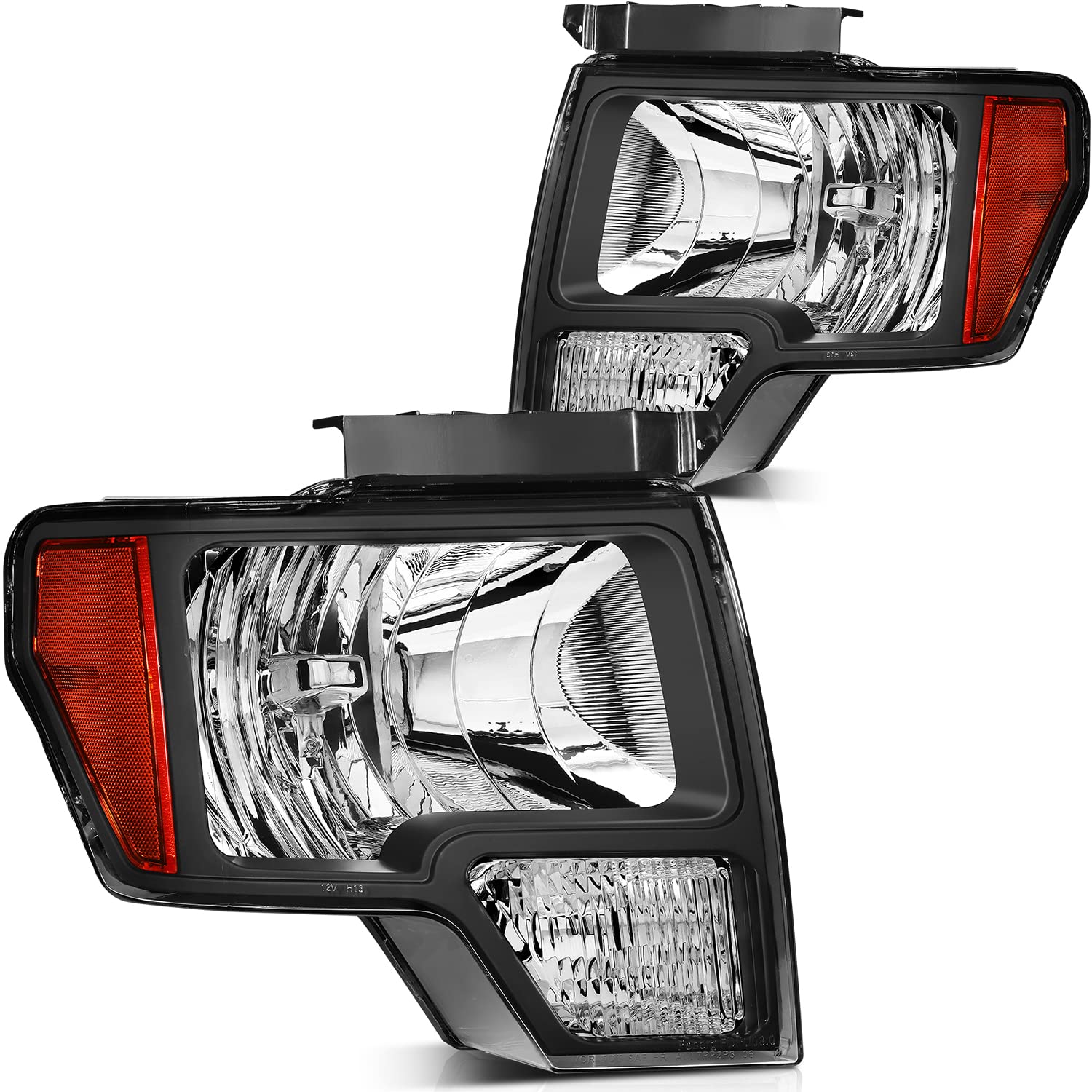 ECCPP Replacement Headlight Assembly Pair for Ford F-150 2009-2014 - Black Housing with Amber Reflector & Clear Lens - Driver & Passenger Side - Perfect for Night Driving & Off-Road Adventures