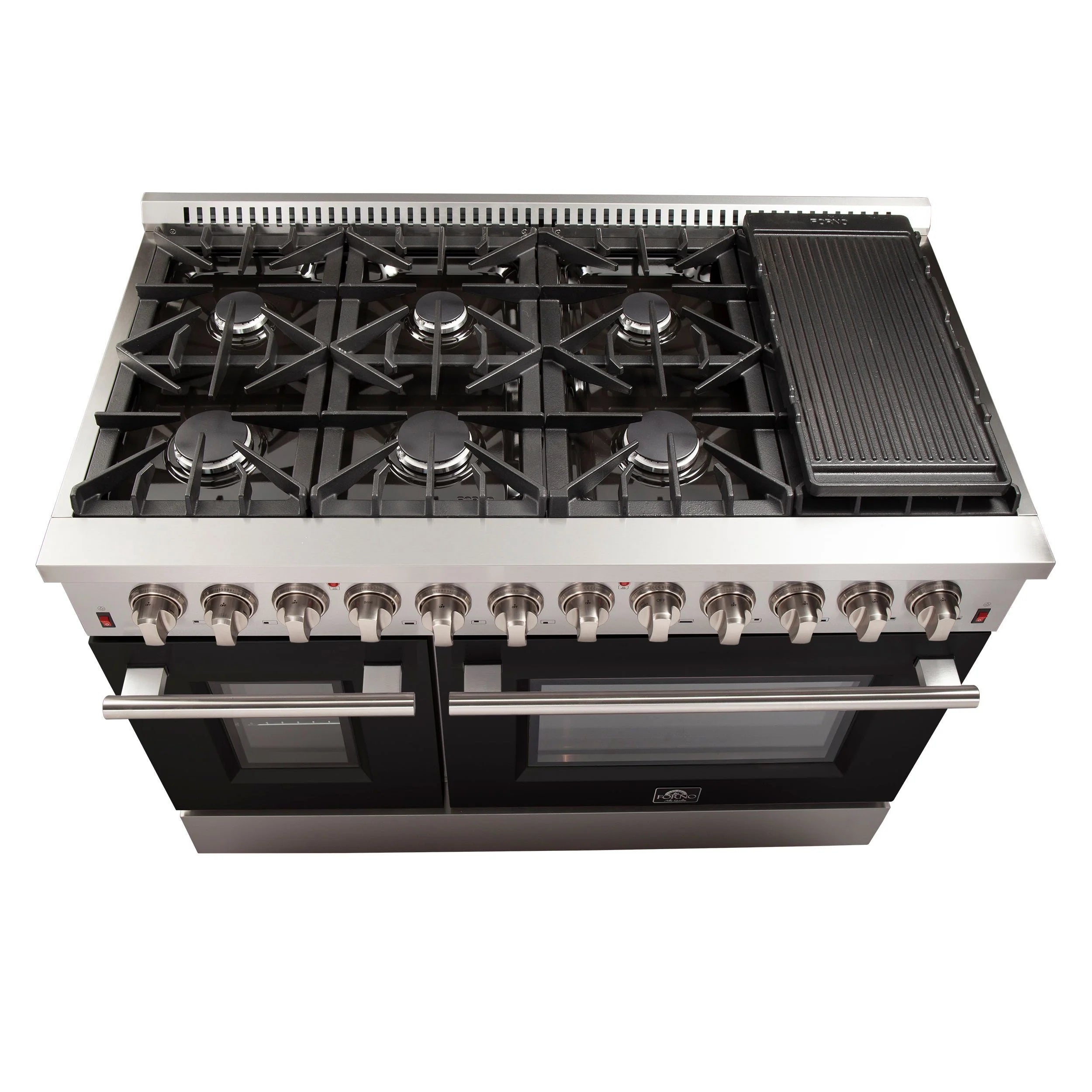 FORNO Galiano 48-Inch Dual Fuel Professional Range - Stainless Steel & Black Finish (FFSGS6156 48BLK) - Ideal for Home Chefs & Commercial Kitchens