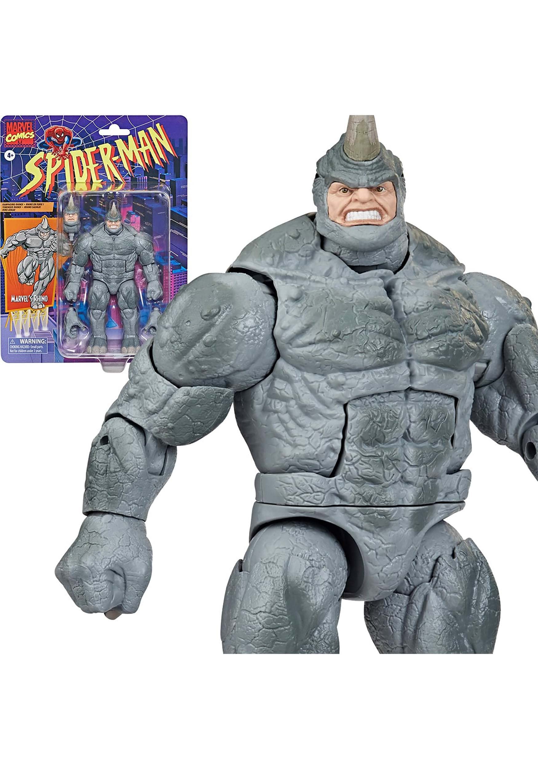 Spider-Man Marvel Legends Series 6-inch Rhino Retro Action Figure Toy with 3 Accessories | Collectible Marvel Superhero Figure for Display & Play | Perfect Gift for Marvel Fans & Collectors