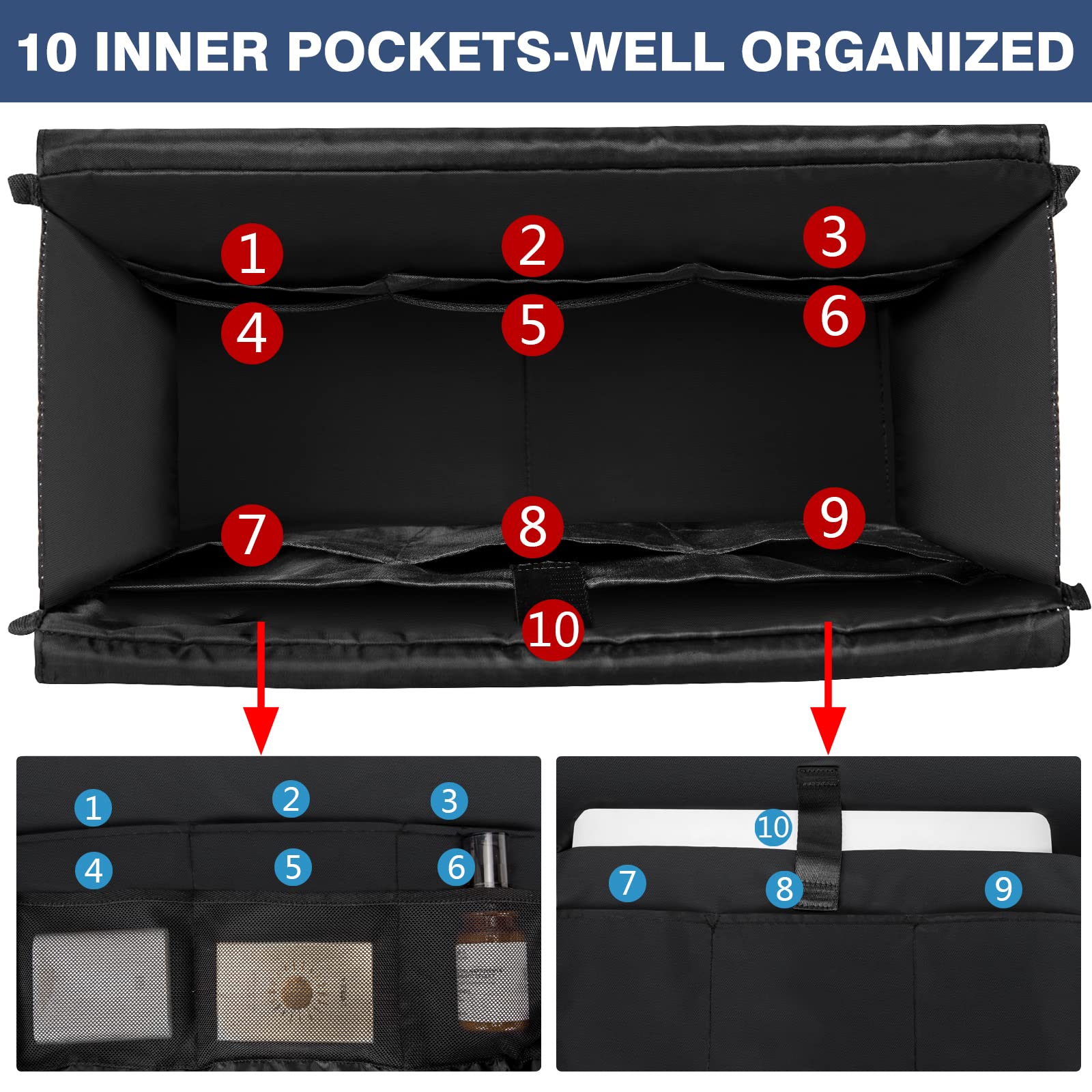 IBFUN 14/24 Pocket Zip Top Utility Tote Bag for Teachers & Working Women - Office & School Essentials