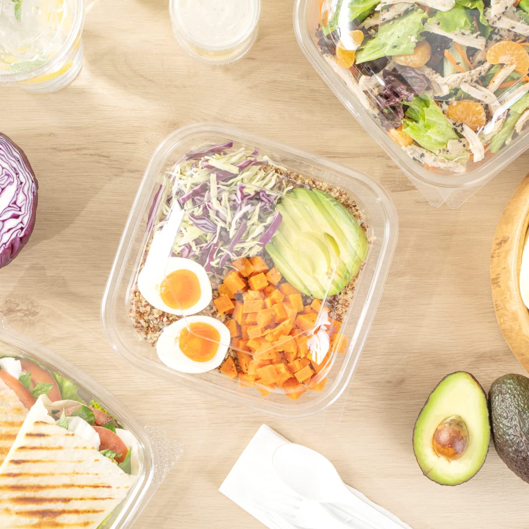 Restaurantware Thermo Tek 25.4oz Clear Plastic Salad Bowls with Lids - 100-Pack Freezable, Anti-Fog Disposable Food Containers for Takeout, Meal Prep & Catering | Perfect for Salads, Soups, Noodles & Party Serving