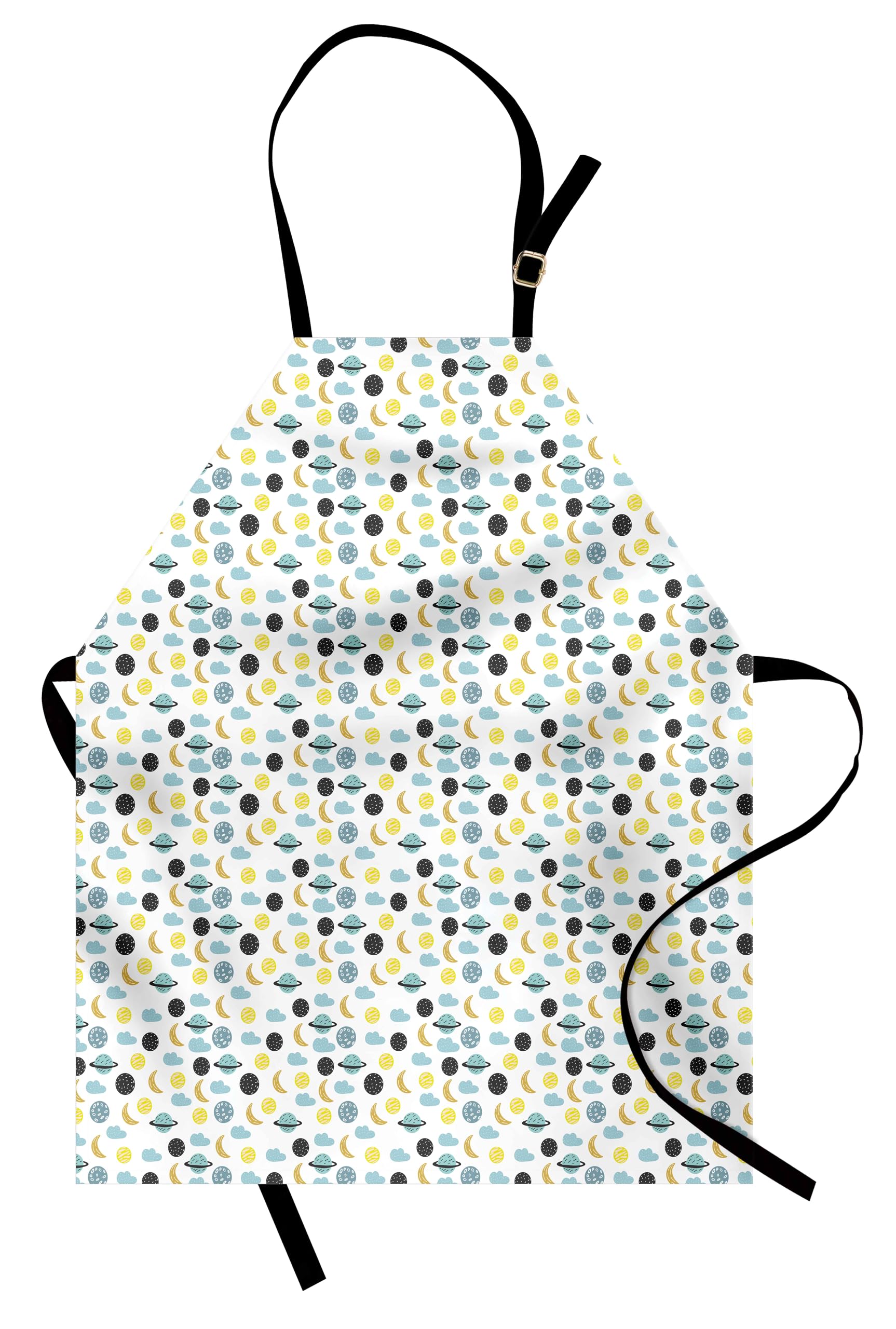 Ambesonne Moon Apron - Adjustable Baking & Painting Apron with Crescent Moon, Planets & Clouds Doodle Pattern, Small Size Multicolor - Perfect for Home Cooking, Art Classes & DIY Crafts
